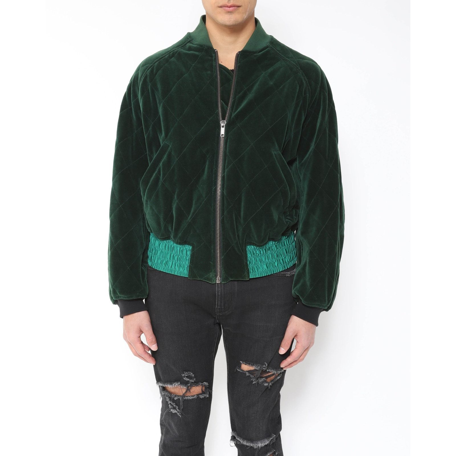 Haider Ackermann FW19 Quilted Bomber in Green Velvet Size US L / EU 52-54 / 3 - 4 Thumbnail