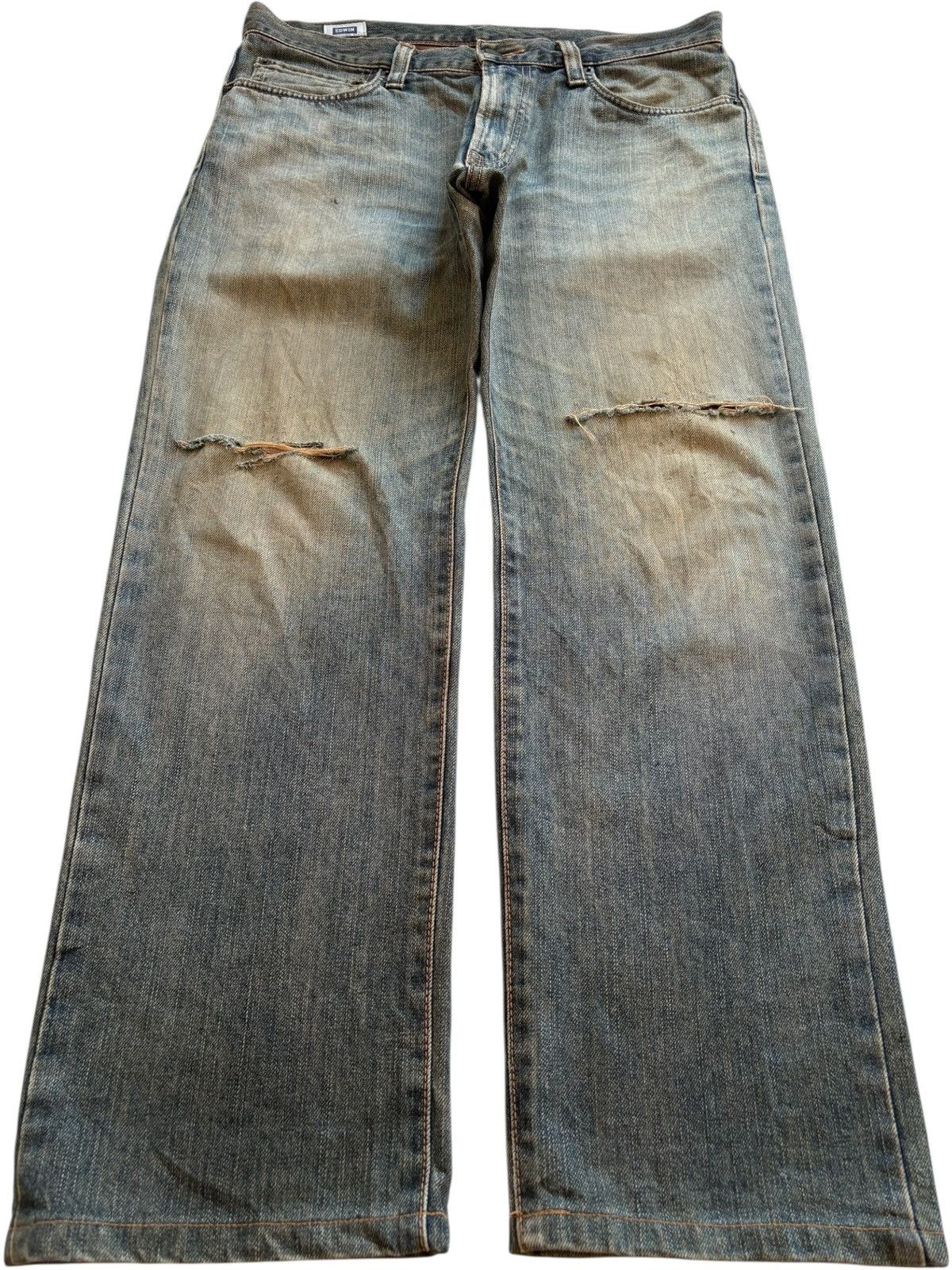 Edwin × Japanese Brand Vintage Edwin 403 Rusty Mud Wash Distressed Rip Loose Jean Size US 34 / EU 50 - 1 Thumbnail