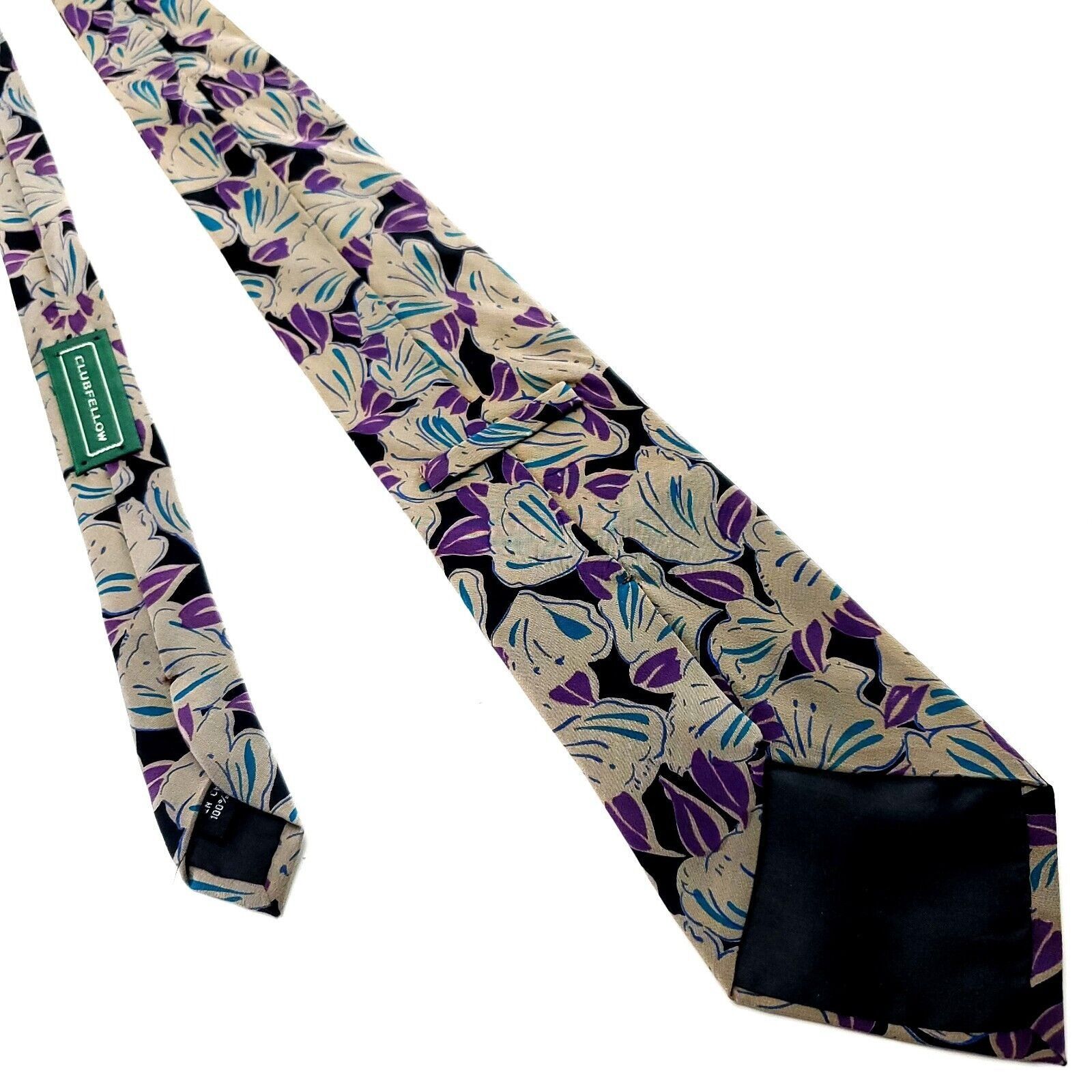 Vintage Clubfellow Beige Purple Silk Tie Woven Floral Size ONE SIZE - 3 Thumbnail