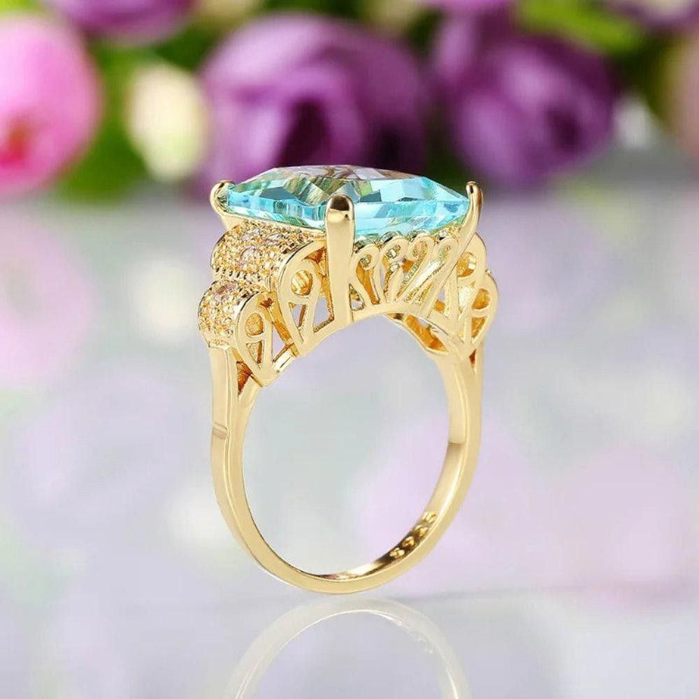 Designer 2Ct Emerald Simulated London Blue Topaz 14K Ring - Size 7 Size ONE SIZE - 7 Thumbnail