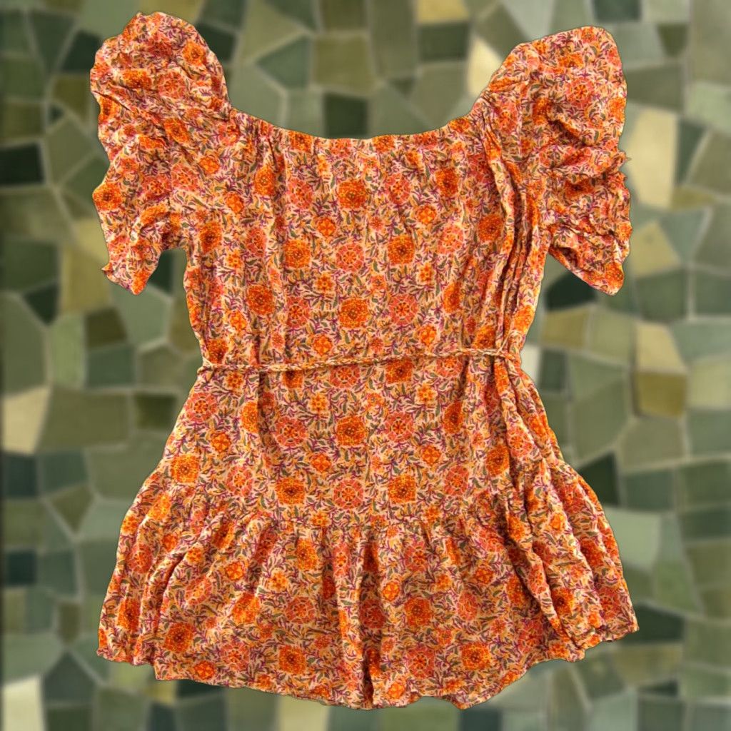 Rachel Zoe Rachel Zoe 100% Rayon Off Shoulder Smock Sun Dress Medium Orange Floral Women's Shirt? Size M / US 6-8 / IT 42-44 - 1 Thumbnail