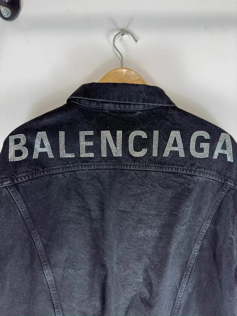 Balenciaga Balenciaga Black Denim Jacket with Rhinestone Logo Size XS / US 0-2 / IT 36-38 - 4 Thumbnail