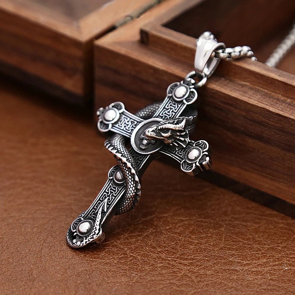 Jewelry Gothic Vintage Dragon Cross Pendant Necklace Size ONE SIZE - 3 Thumbnail