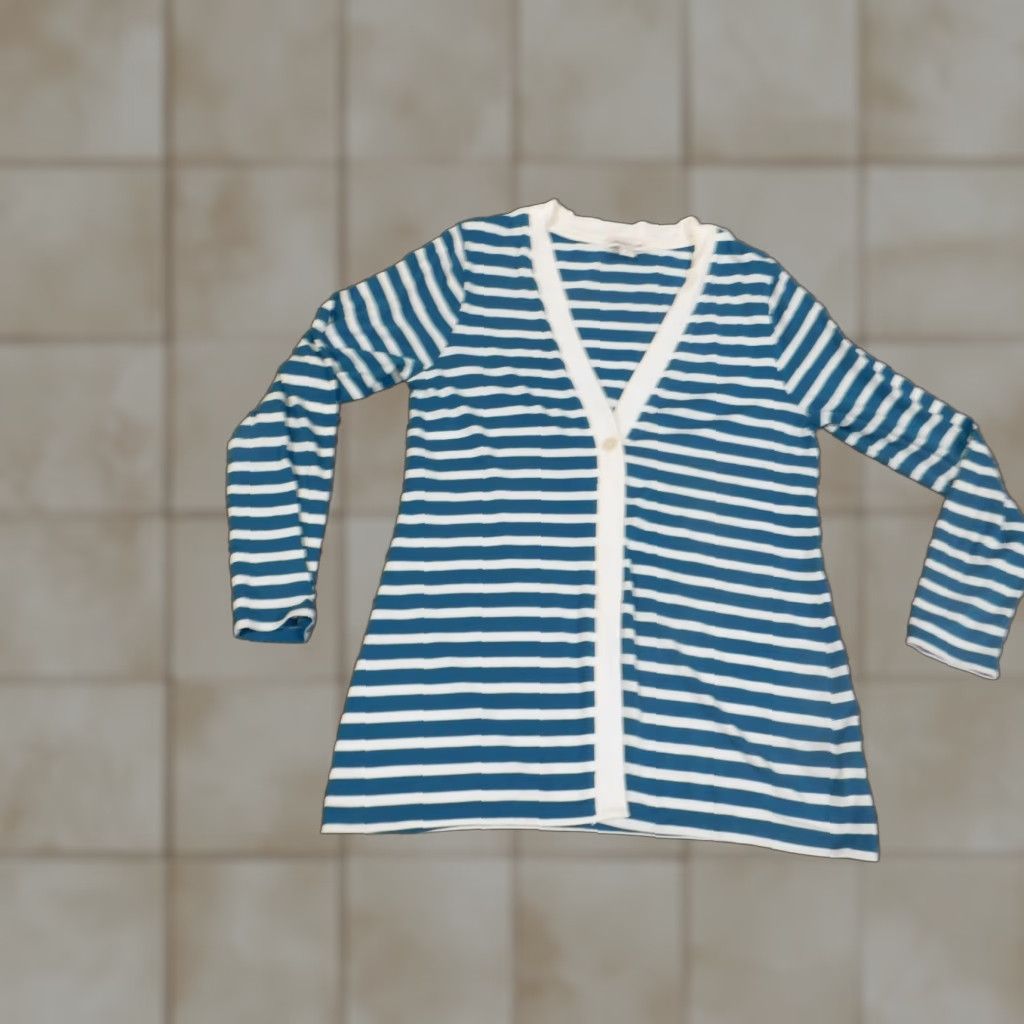 Coldwater Creek Coldwater Creek Blouse Shirt Womens M Blue Striped Knit V-Neck Stretch Casual Size M / US 6-8 / IT 42-44 - 1 Thumbnail