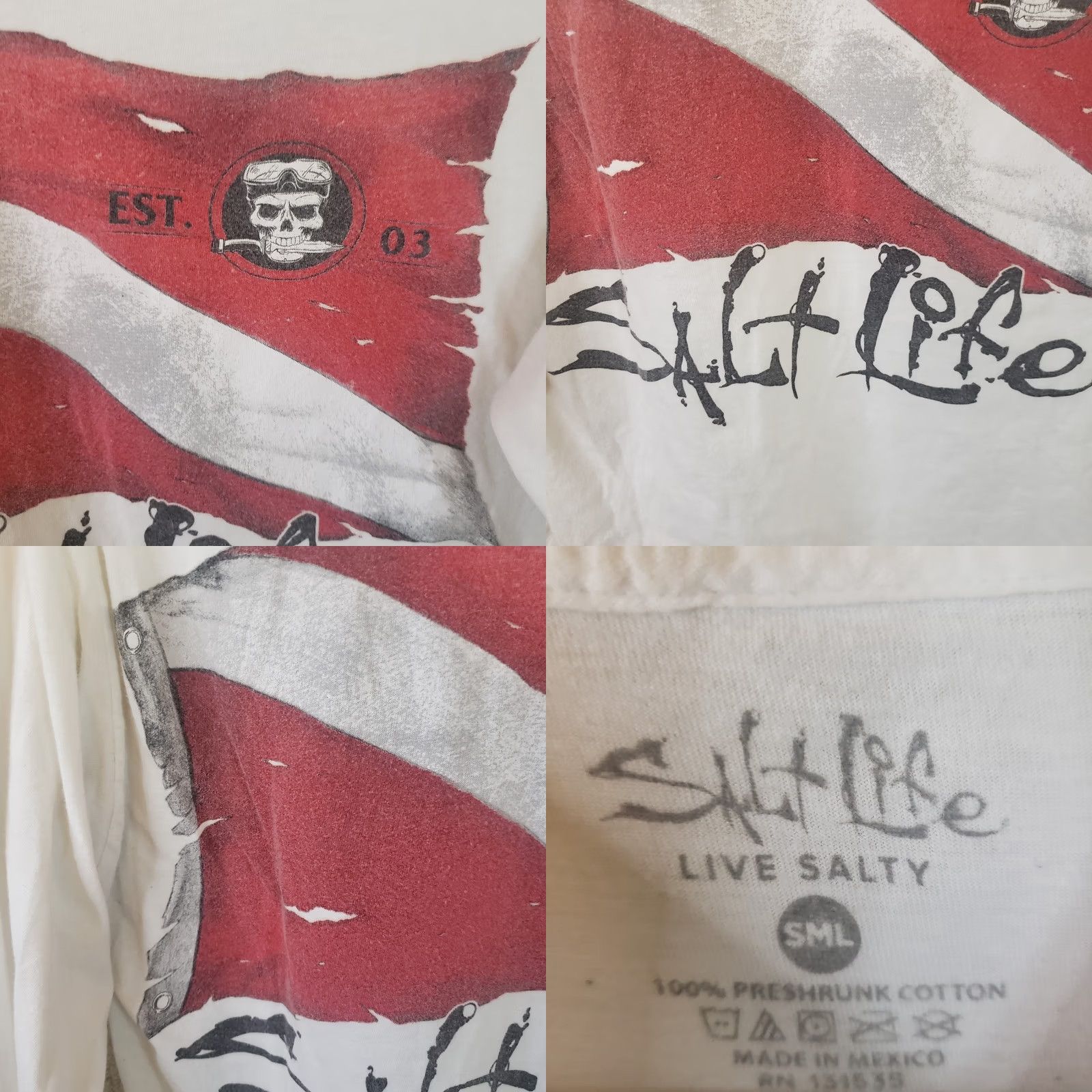 Vintage Salt Life Live Salty Men's S White Dive Flag Pirate Graphic Logo T-Shirt Size US S / EU 44-46 / 1 - 9 Thumbnail