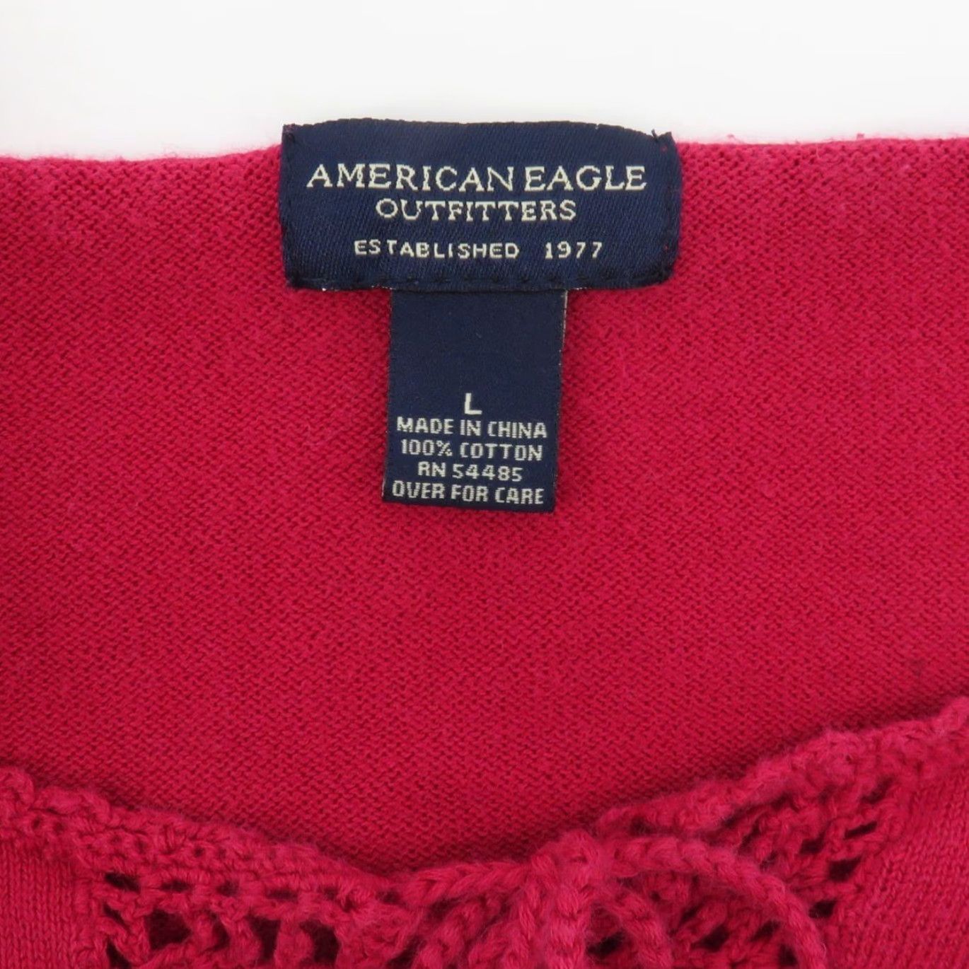 American Eagle Outfitters VINTAGE American Eagle Outfitters Women Sweater Pullover Knit Red Long Sleeve Crochet Lace Up All Cotton 2000s L Regular Fashion Size L / US 10 / IT 46 - 6 Thumbnail