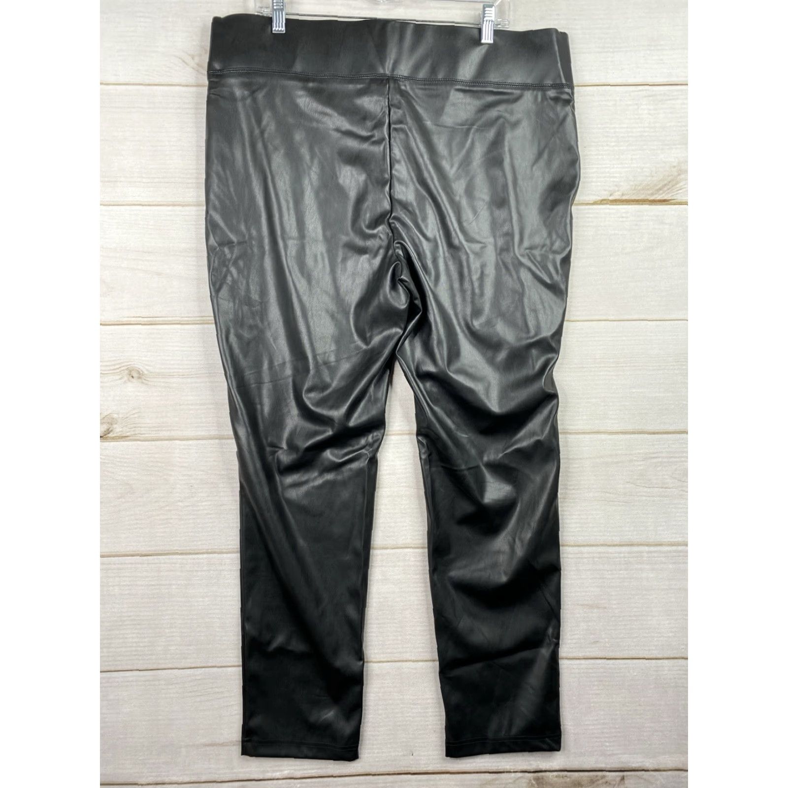 Vintage Morgan Taylor Pants Womens 2X Black Faux Vegan Leather Pull On Legging NWT Size 40" / US 18 - 7 Thumbnail