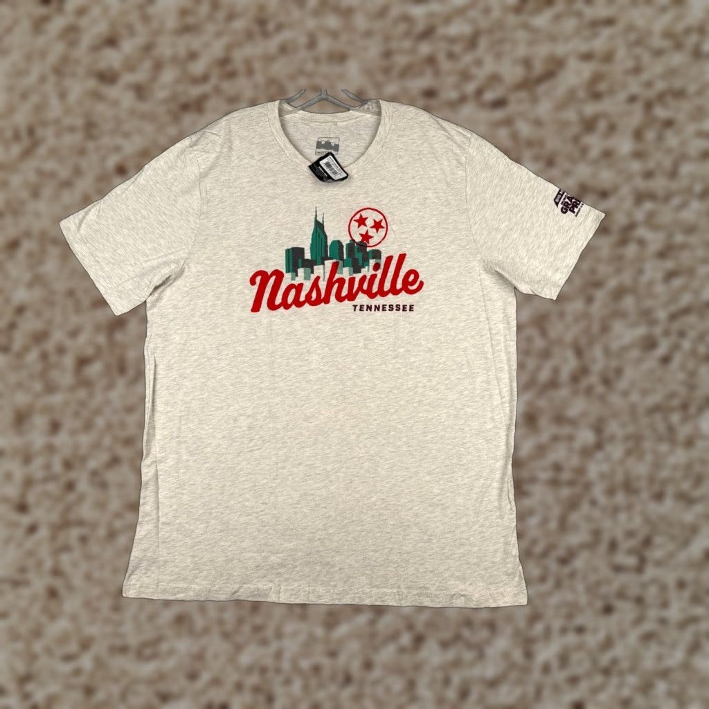 Nashville Grand Prix Shirt Adult 2XL Beige Short Sleeve Crew Neck Indycar Legends Global Merchandise Men T-Shirt Racing Cars Sign Logo All Seasons