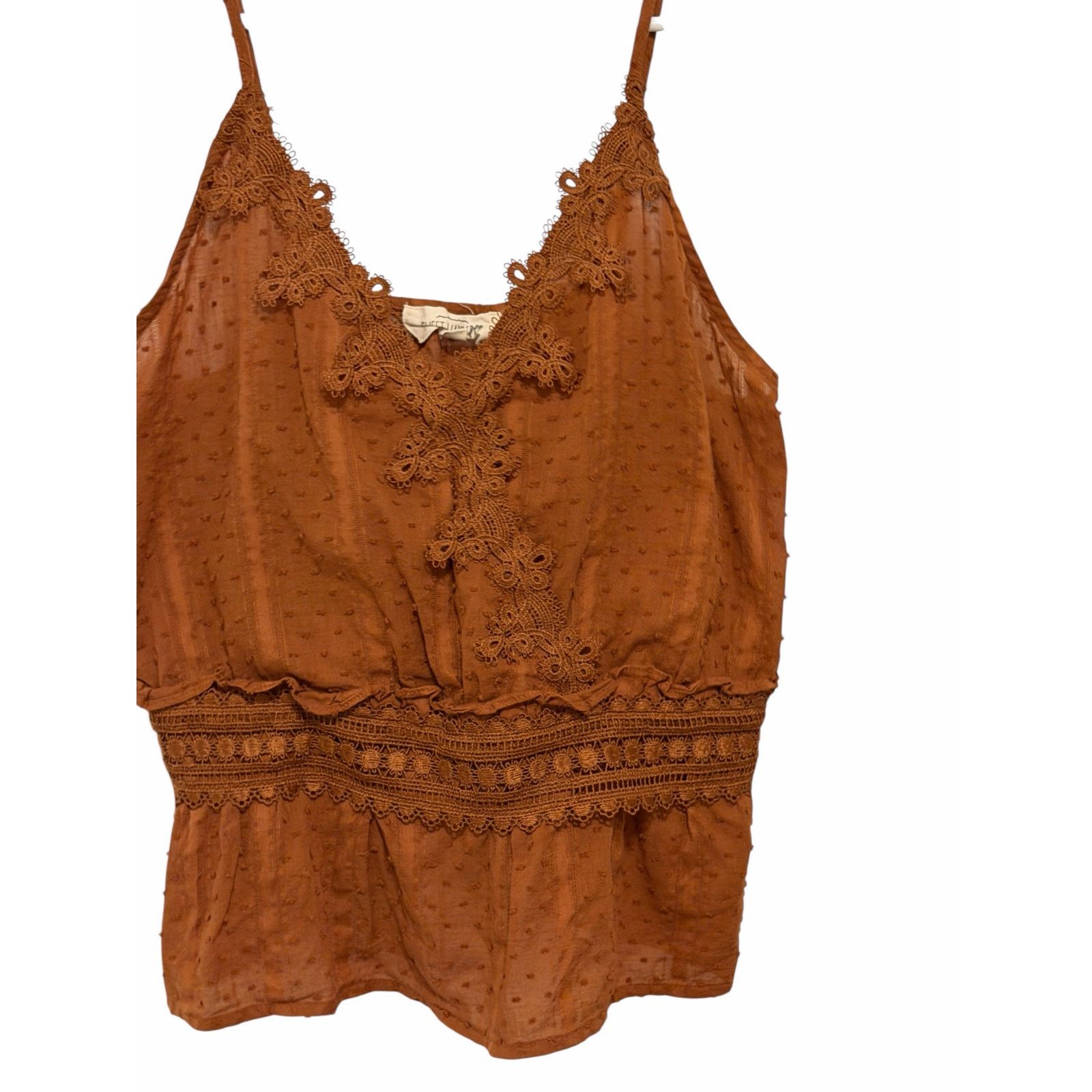 Other Sweet Wanderer Orange Brown Sleeveless V-Neck Lace Top Size M / US 6-8 / IT 42-44 - 3 Thumbnail