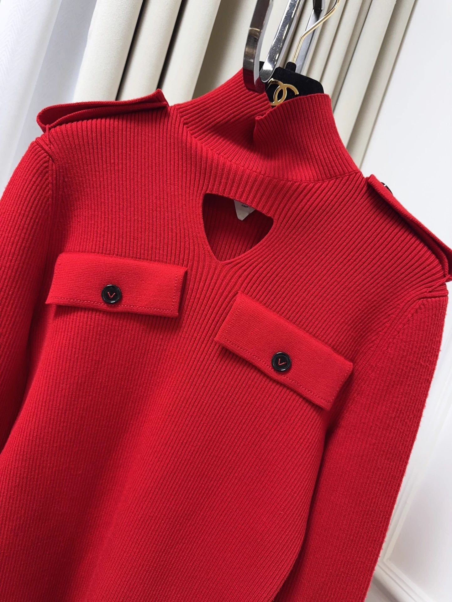 Bottega Veneta BV red openwork triangle long sleeve knit dress S new Size S / US 4 / IT 40 - 3 Thumbnail