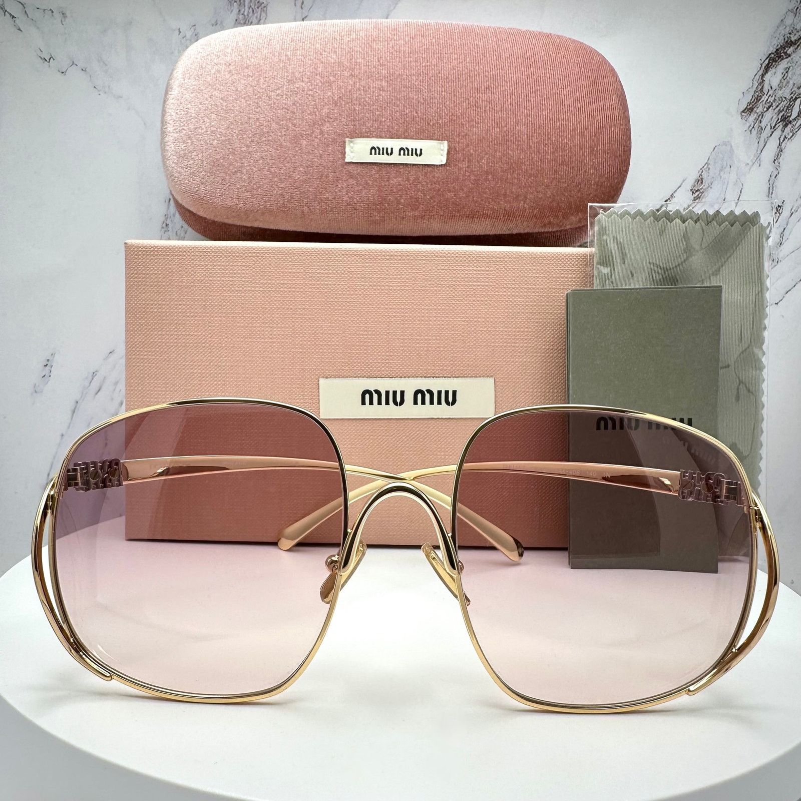 Miu Miu MIU MIU Sunglasses Gold Metal Square Oversized Gradient Lens Size ONE SIZE - 12 Thumbnail