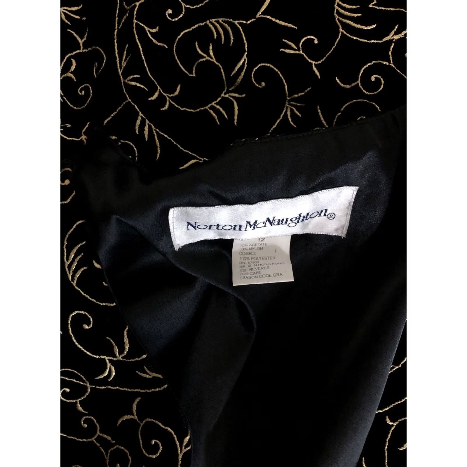 Vintage Norton McNaughton Jacket Womens 12 Black Velvet Blazer Gold BIK Embroidered Jewel Button Size XL / US 12-14 / IT 48-50 - 5 Thumbnail