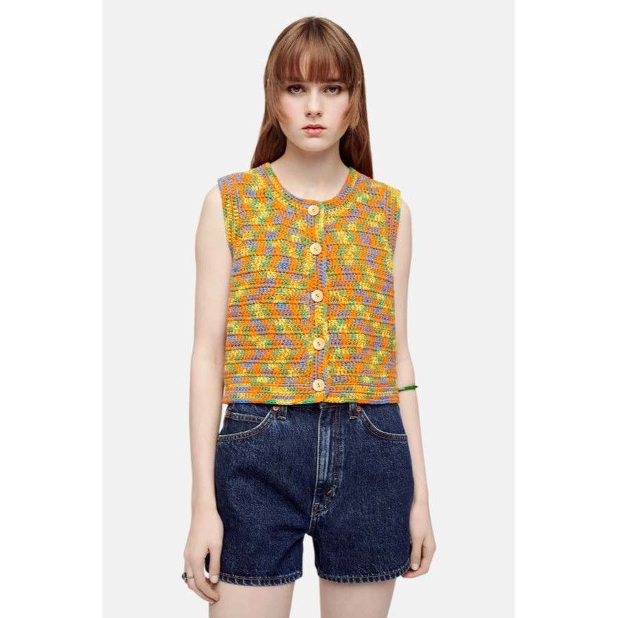 image of Redone $350 NWT Re/done Multi Space Dye 90's Cardigan Vest Size Small, Women's