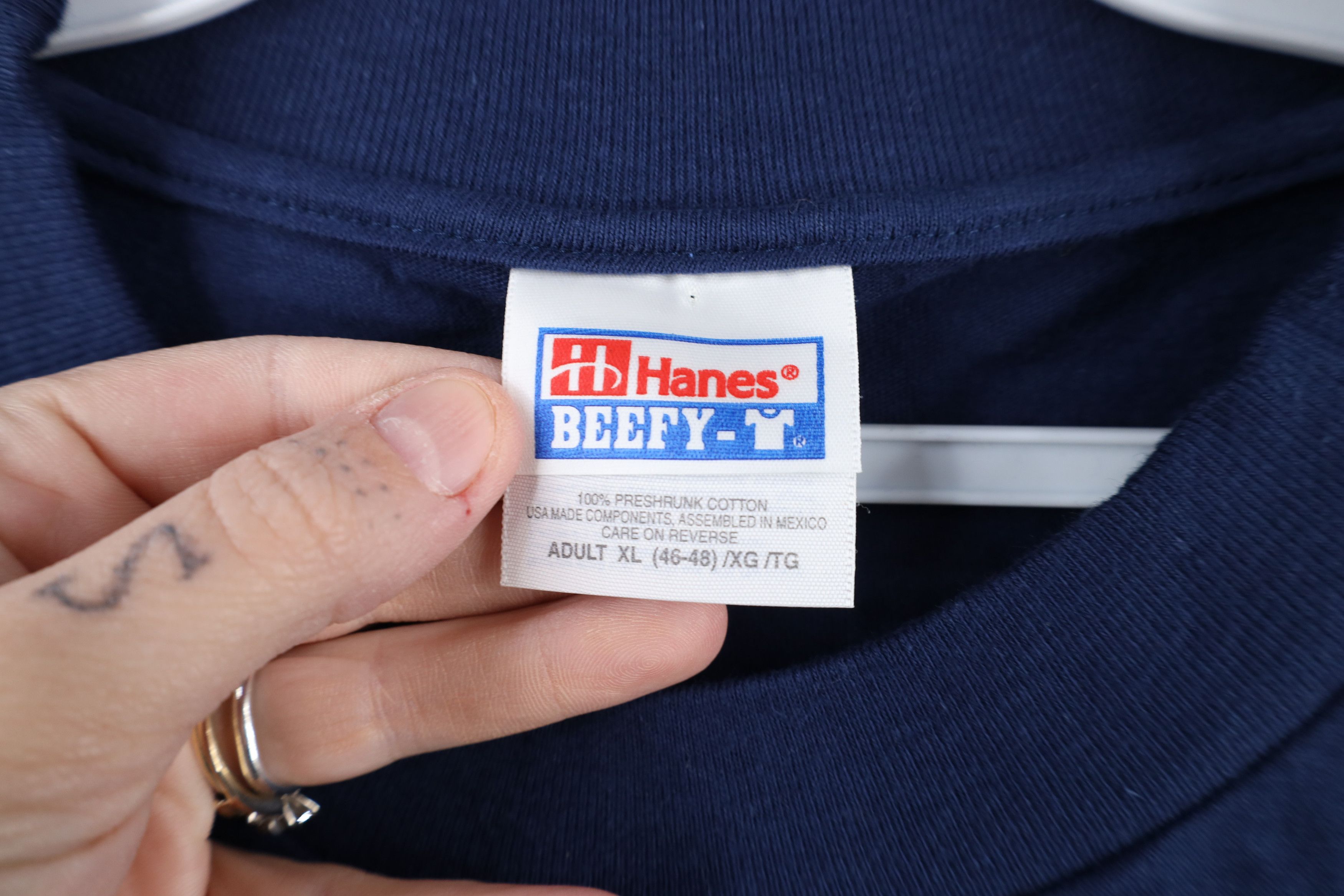 Hanes × Vintage Vintage 90s Hanes Beefy Cotton Long Sleeve T-Shirt Navy Blue Size US XL / EU 56 / 4 - 6 Thumbnail