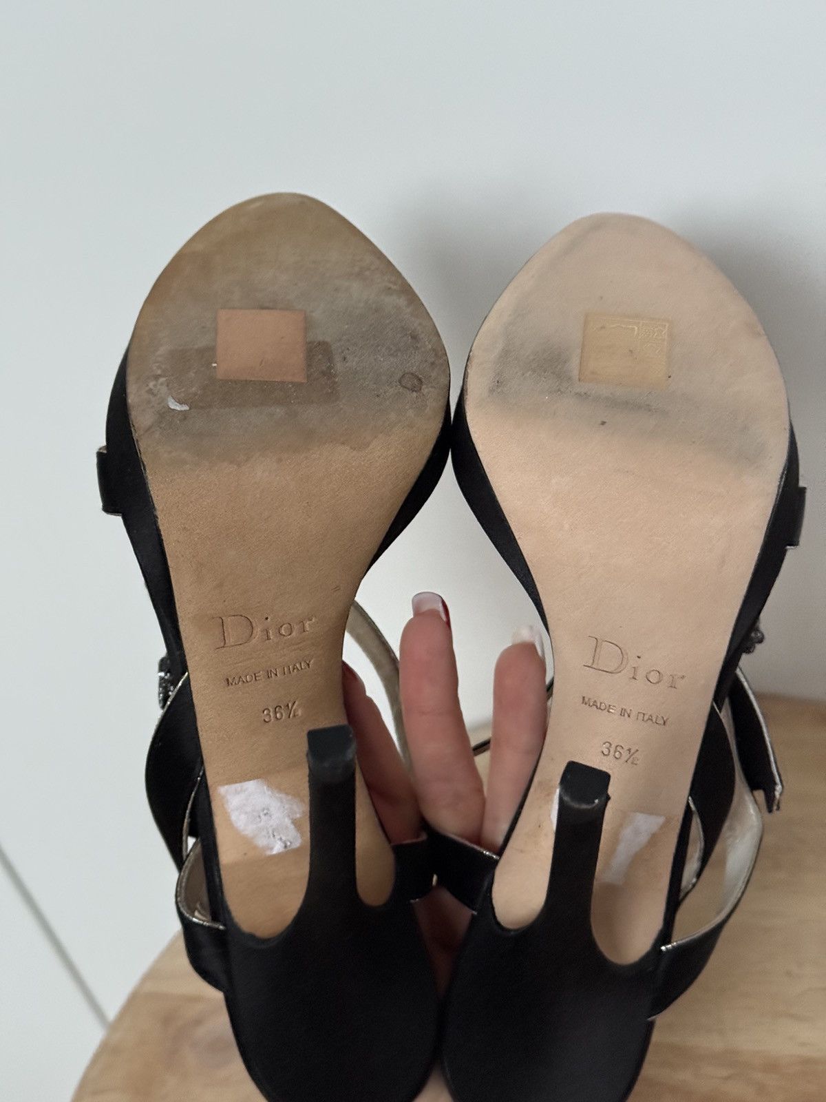 Designer × Dior × Vintage Christian Dior Satin Black Elegant Sandals Ankle Straps Rose Size US 5.5 / IT 35.5 - 8 Thumbnail