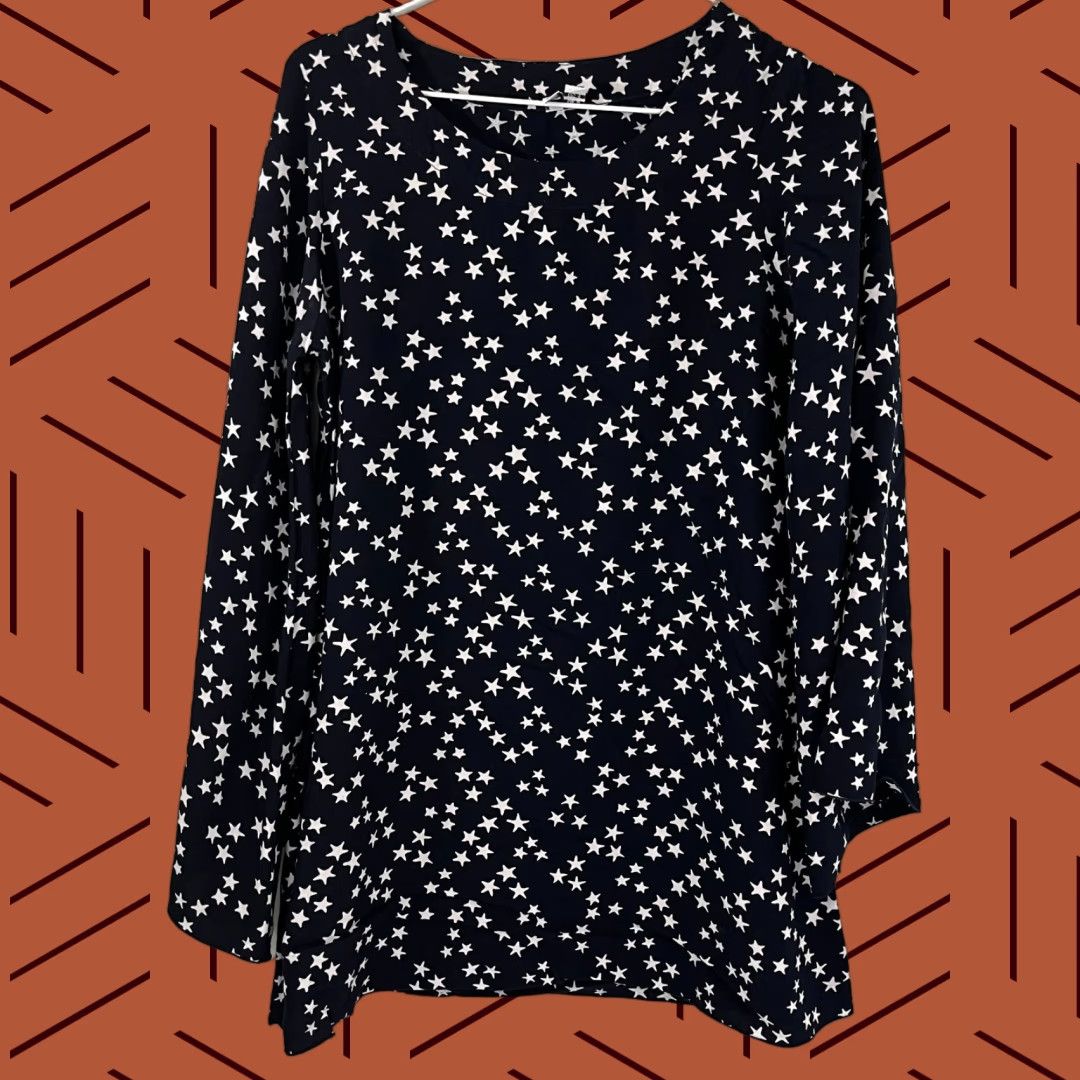 Vintage Lenni Blouse Women UK 8 / US 4 Black White Star Print Abstract Flared Tunic Womens Size S / US 4 / IT 40 - 1 Thumbnail