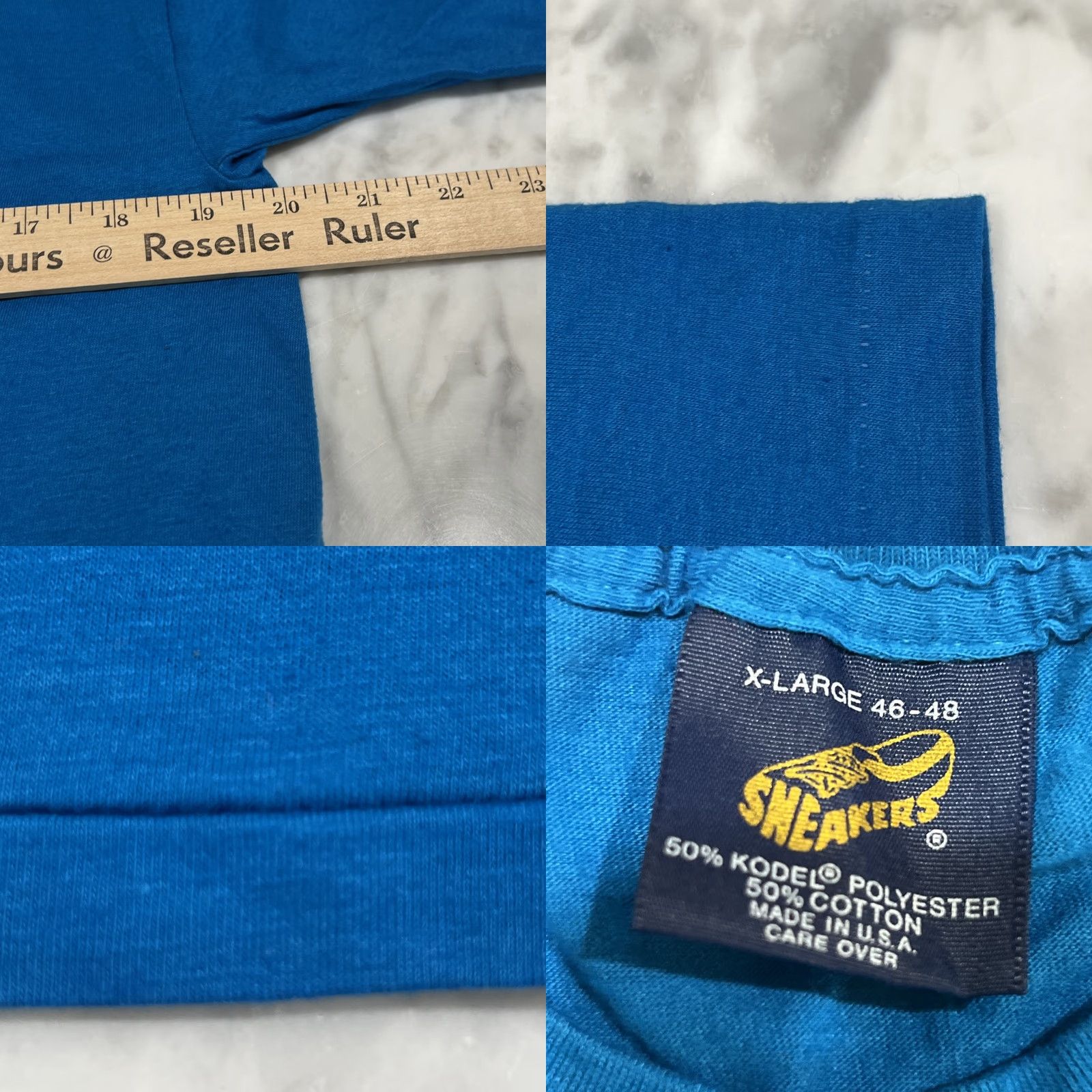 Vintage VINTAGE Sneakers T-Shirt XL Crew Neck Short Sleeve USA Stitch Graphic Print Blue Mens 1980s Size US XL / EU 56 / 4 - 8 Thumbnail