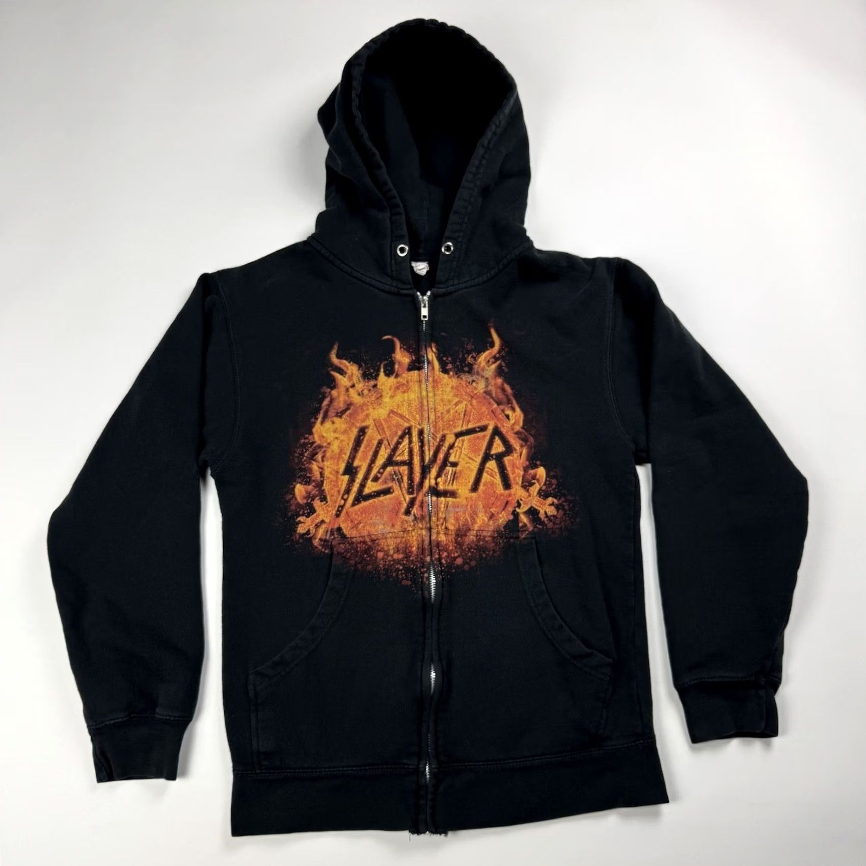 Vintage VINTAGE Slayer Hoodie Sweatshirt Zip Men’s Small Black 80s 90s Biker Hip Hop Metal Rock Graphic Print Hooded Size US S / EU 44-46 / 1 - 2 Thumbnail