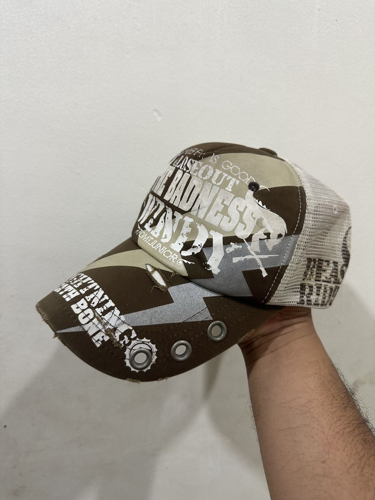 Harley Davidson VTG TOM T JUNIOR Over Print Trucker Hat Size ONE SIZE - 1 Thumbnail