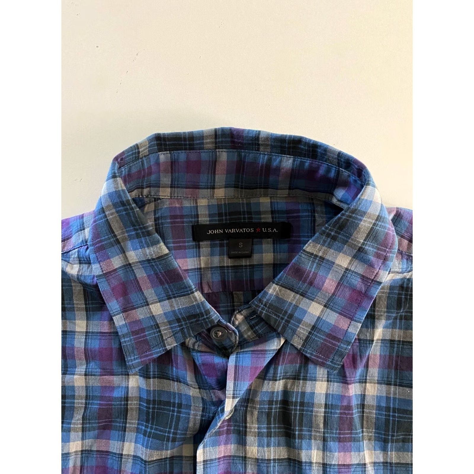 John Varvatos John Varvatos Bluish Purple Check Ctn LONG SLEEVE SHIRT Small S Mens Size US S / EU 44-46 / 1 - 4 Thumbnail