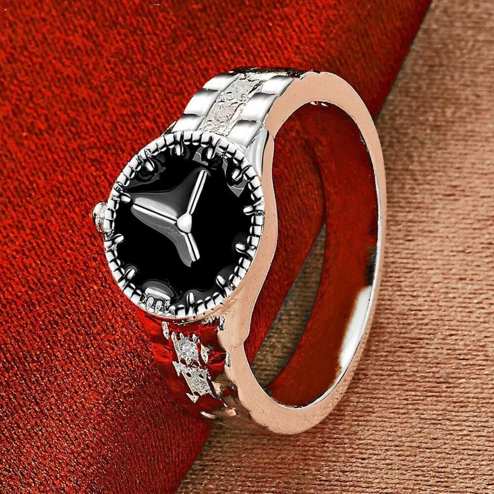 Designer 925 Sterling Silver Analog Watch Shaped Clock Ring - Size 7 Size ONE SIZE - 4 Thumbnail