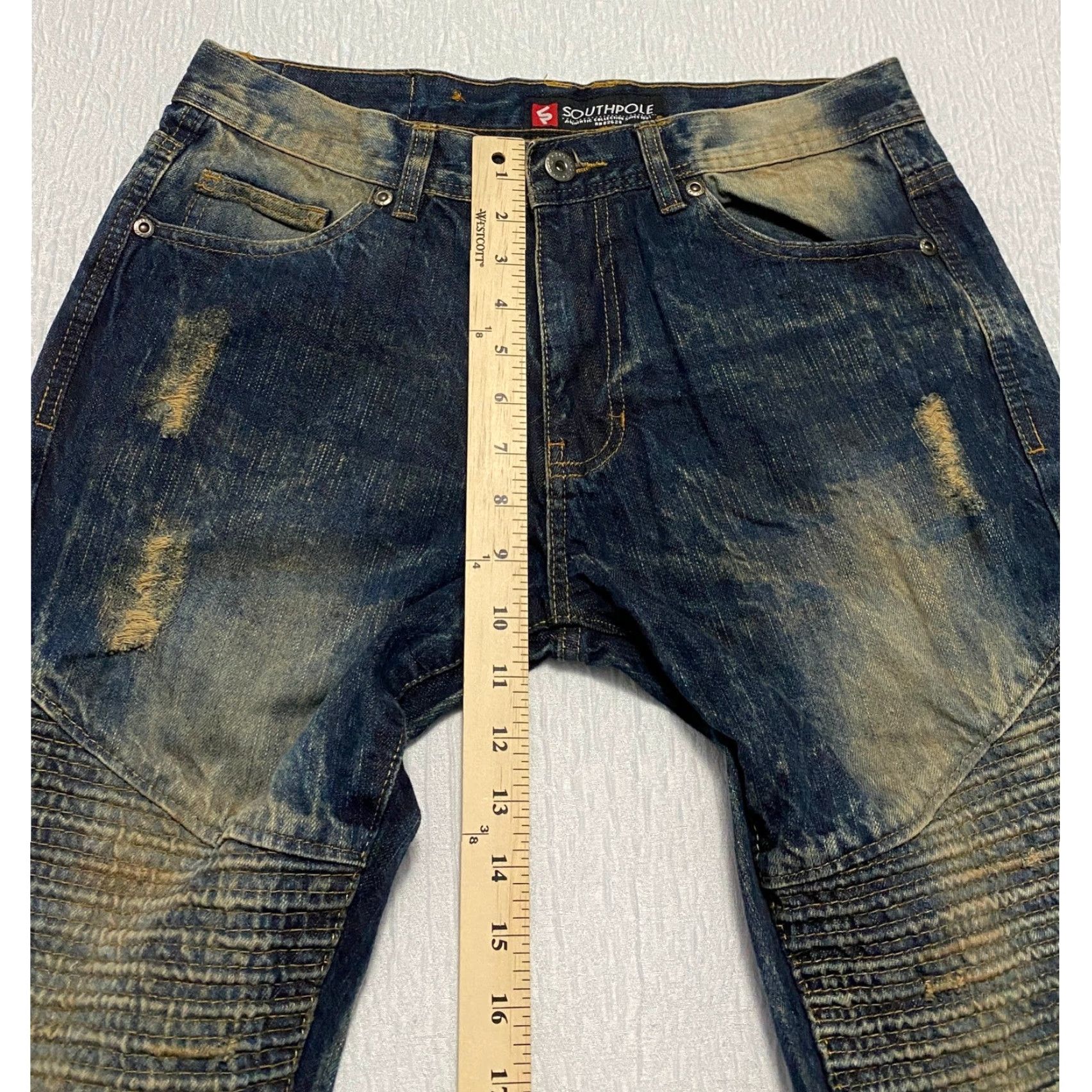 Southpole Southpole Jeans Men Distressed Moto Style Denim Pants 32x30 Blue Straight Regular 5-Pocket Button Zip Spring Summer Fall Winter Men Blue Jeans Size US 32 / EU 48 - 4 Thumbnail