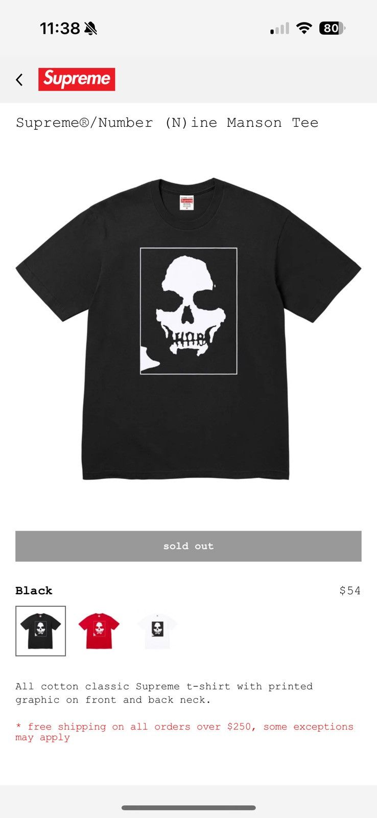 Supreme x Number (N)ine Manson Tee Black Supreme x Number (N)ine