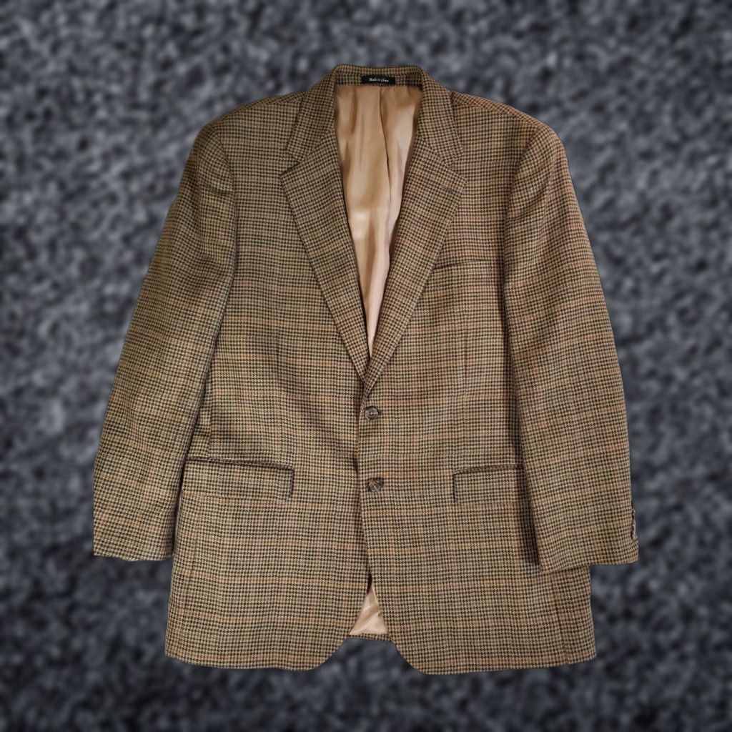 Chaps VINTAGE Chaps by Ralph Lauren-Signature Suit Coat Mens Sz 46L 100% Lambs Wool Tan Check Size 46R - 1 Thumbnail