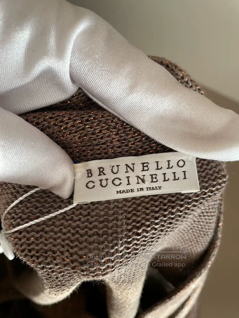 Brunello Cucinelli Brown Gold Thread Cotton Long Cardigan