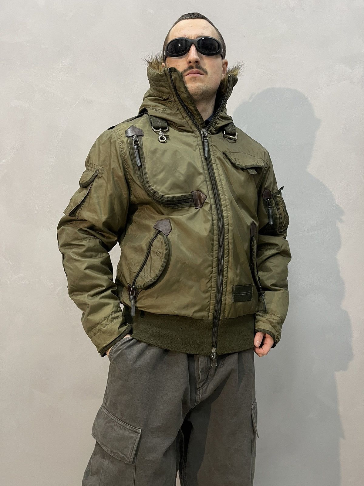 image of Vintage 2000S G.o.a - Big Hooded Bomber Jacket in Olive, Men's (Size Large)