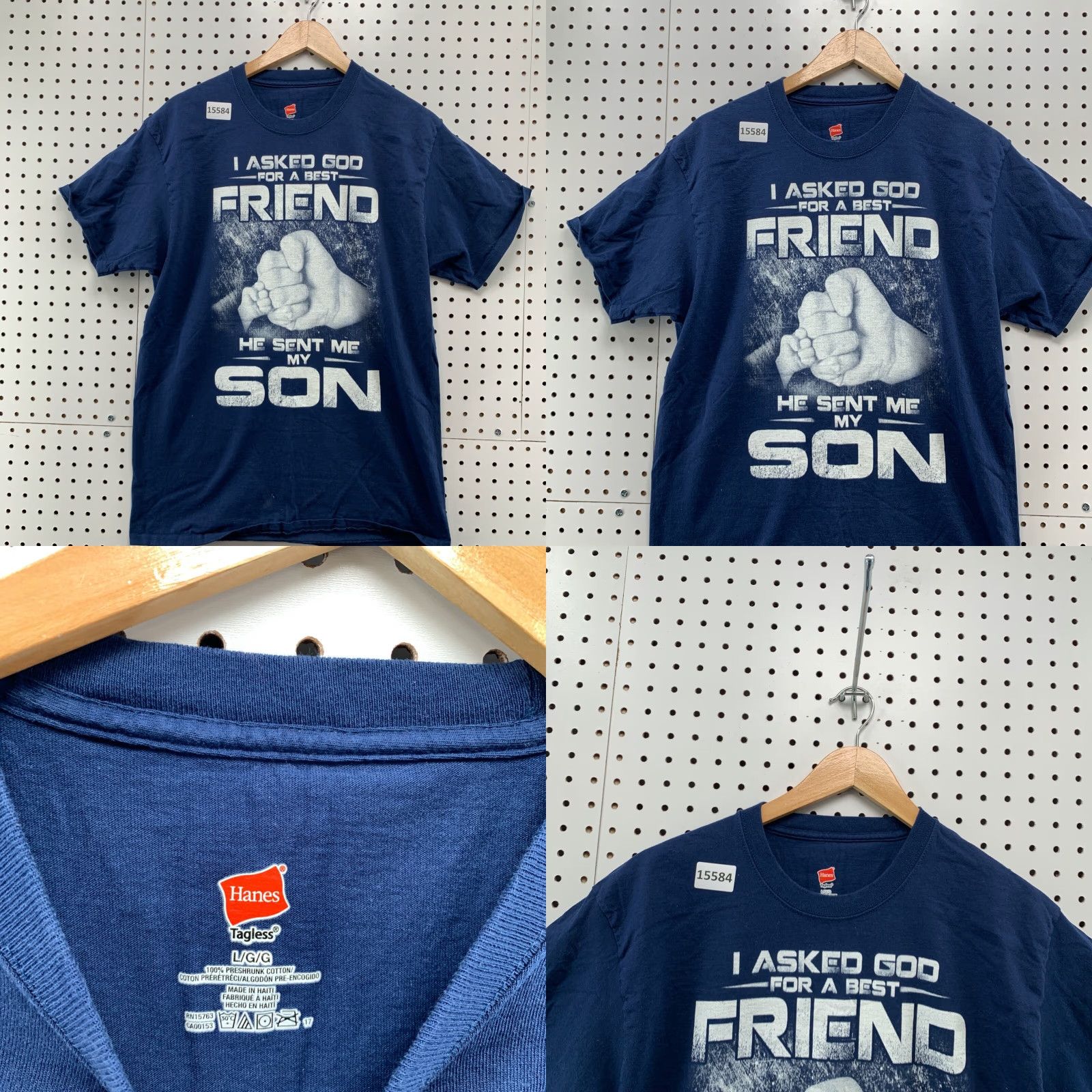Hanes Religious Dad Shirt Mens Large God Sent Quote Son Short Sleeve Shirt Size US L / EU 52-54 / 3 - 8 Thumbnail