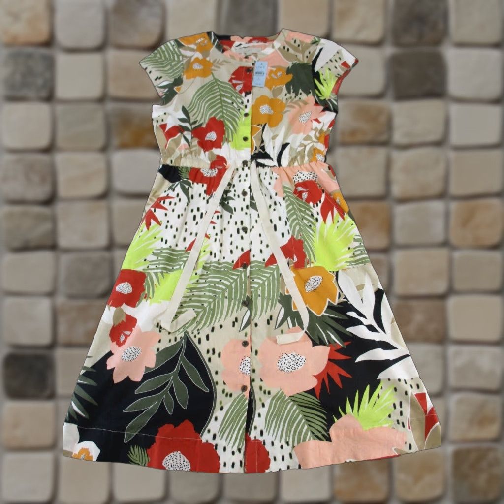 VINTAGE LOFT Dress Womens Petite Floral Blouson Pink Cotton