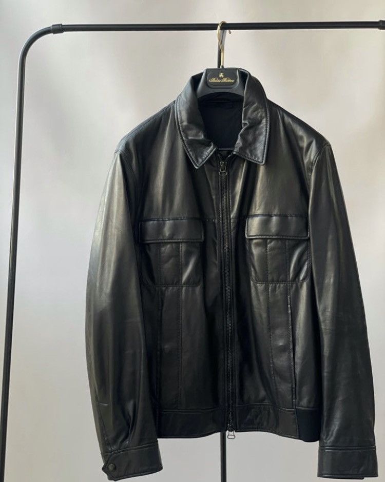 image of Lanvin Leather Lamb Biker Pocket Detail Jacket in Black, Men's (Size XL)