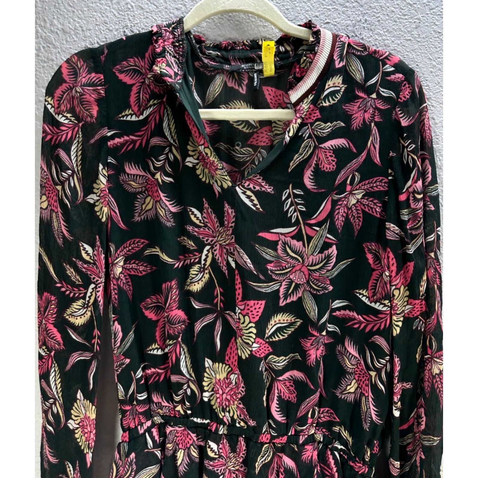 Maison Scotch Womens Maison Scotch Black Pink Floral Shirt Dress Flared Long Sleeve Sheer Sz S Size S / US 4 / IT 40 - 5 Thumbnail