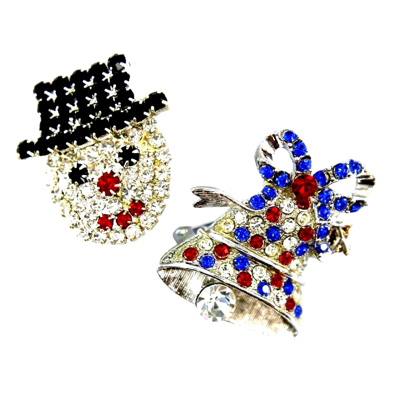 Other 2pc Set Christmas Brooch Pins • Snow Man Head + Bell w/Bow Size ONE SIZE - 1 Thumbnail