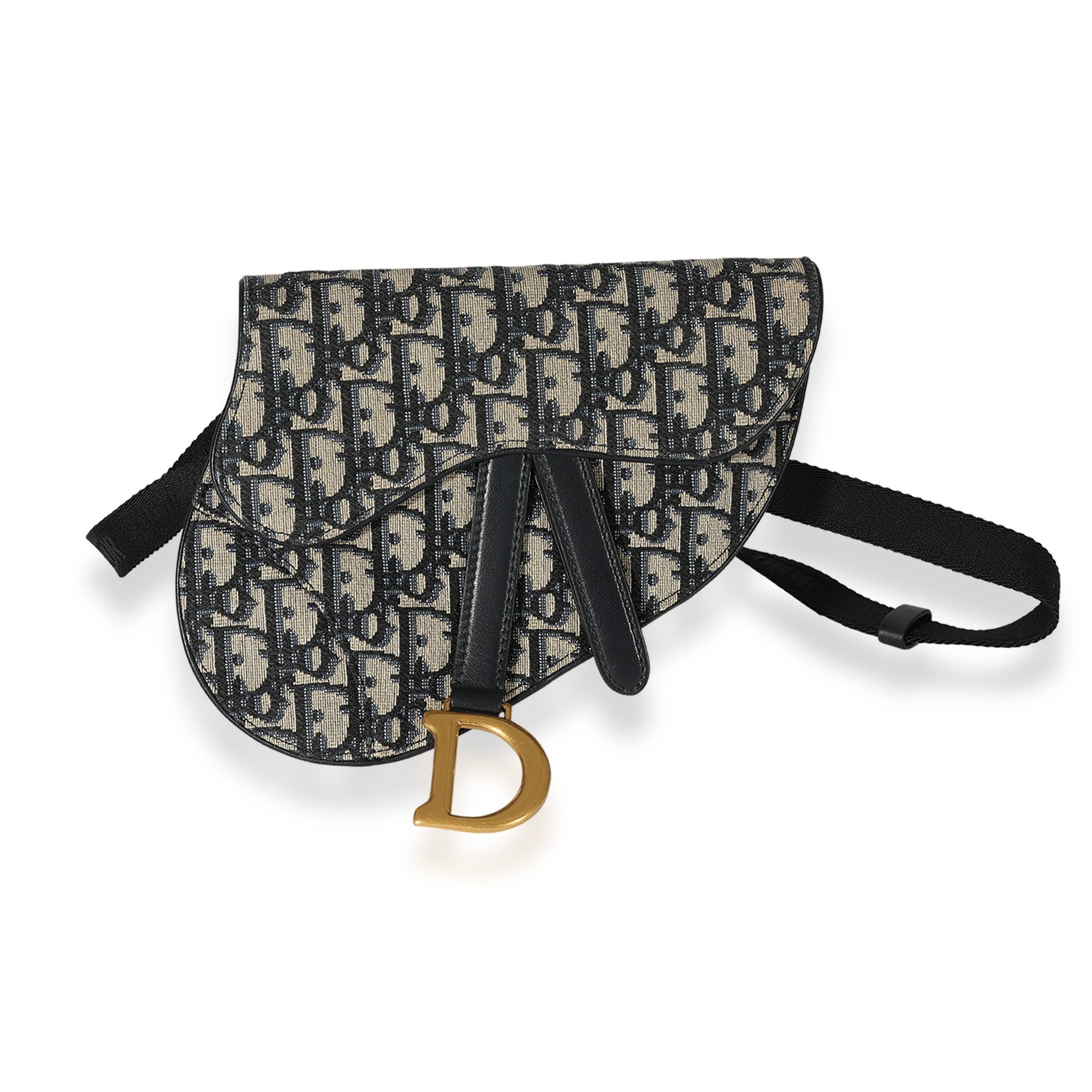image of Dior Blue Oblique Saddle Belt Pouch in Black, Women's