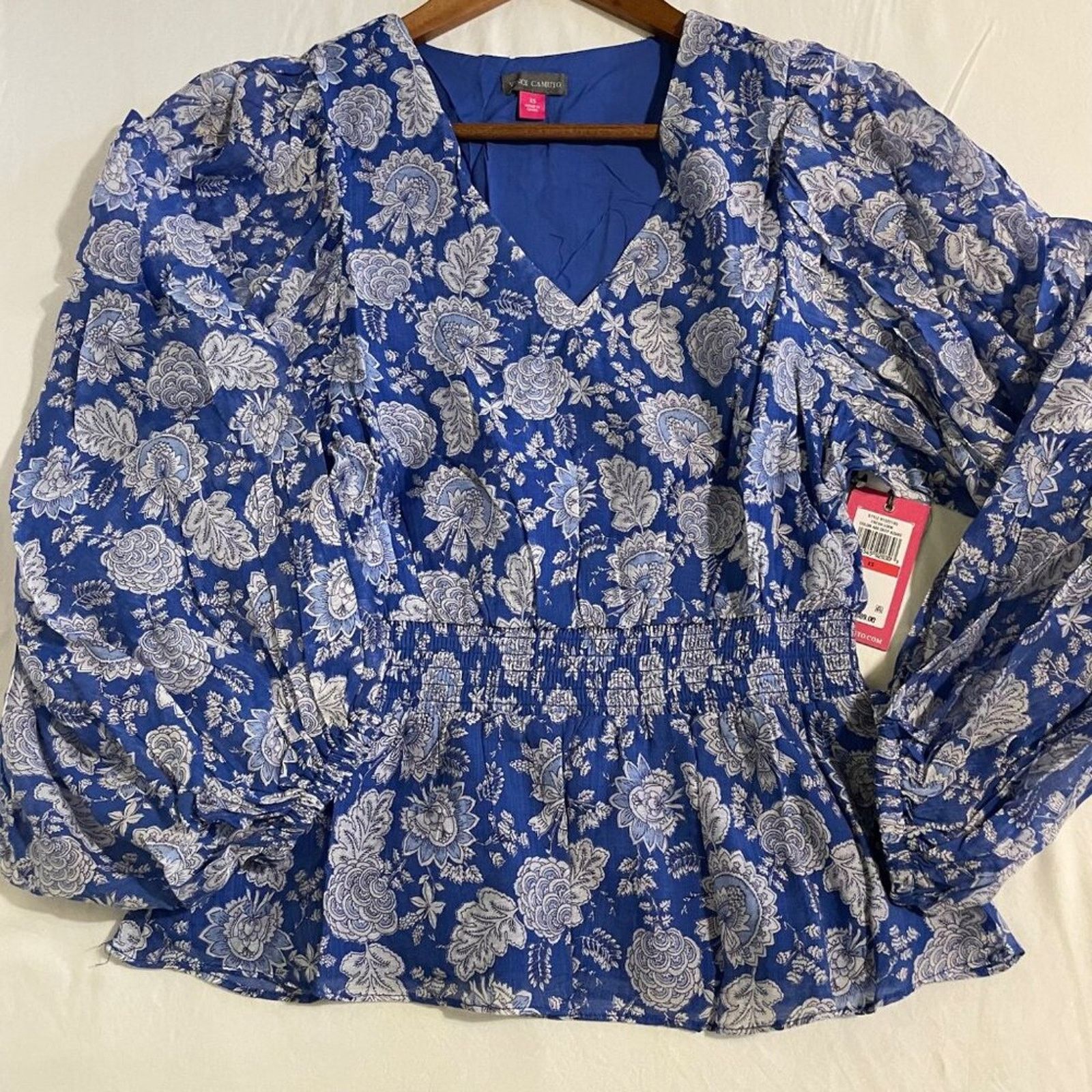 Vince Camuto Vince Camuto Peplum Floral Blue Sheer Sleeve Lined Blouse XS Size XS / US 0-2 / IT 36-38 - 7 Thumbnail