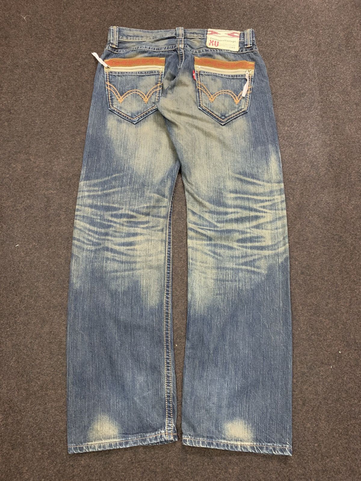 Edwin Blue Trip Faded Whiskers Denim Jeans.