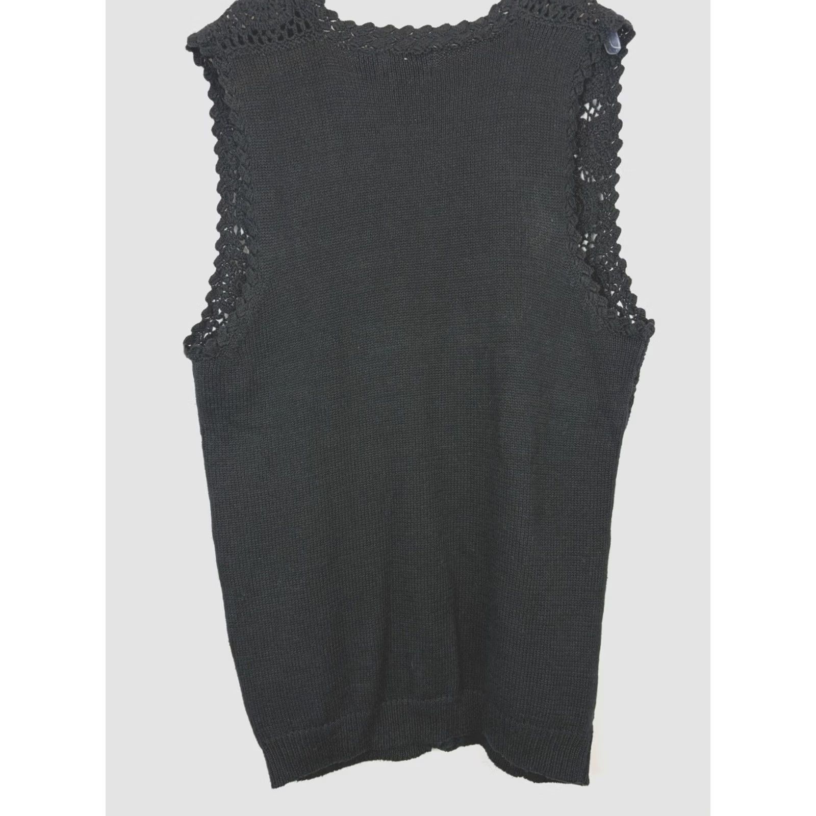 Vintage OBR Vest Sweater Womens L Black Crochet Knit Open Front Hippie Boho Winter Spring Fall Festival Casual Size L / US 10 / IT 46 - 2 Thumbnail