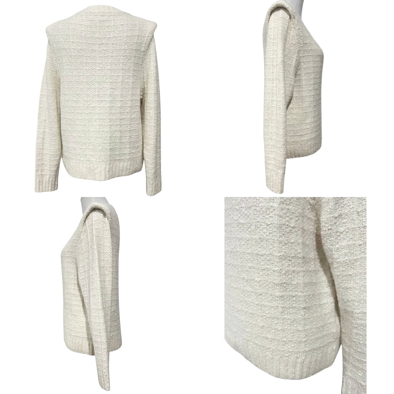 Vintage EVEREVE Sweater Ashlynn Strong Shoulder Winter White Ivory Metallic Shimmer Sz M Shirt Womens Crew? Size M / US 6-8 / IT 42-44 - 8 Thumbnail