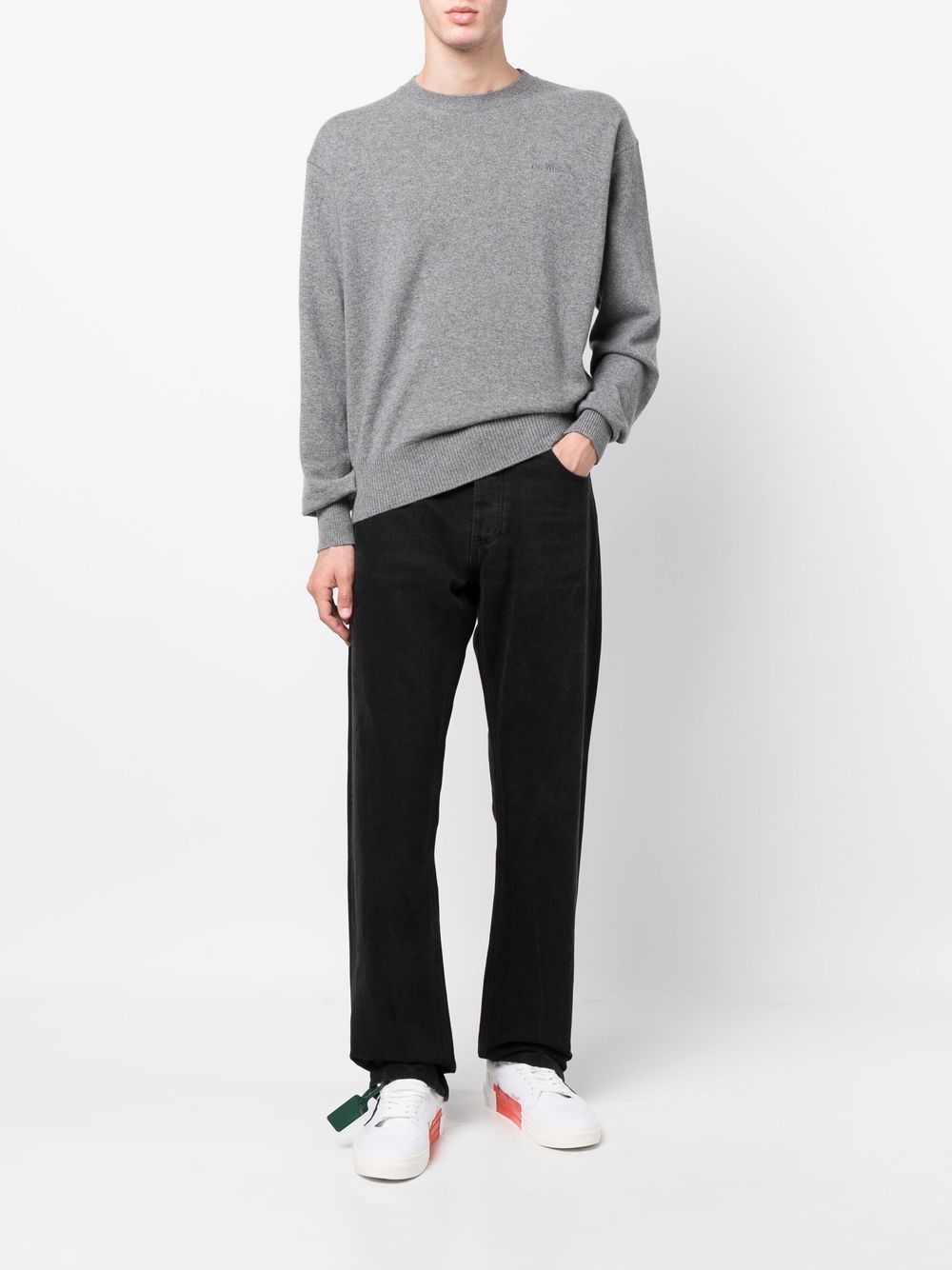 Off-White o1gr1nt1124 For All Knit Cashm Crewneck Sweater Melange Grey Size US XS / EU 42 / 0 - 4 Thumbnail