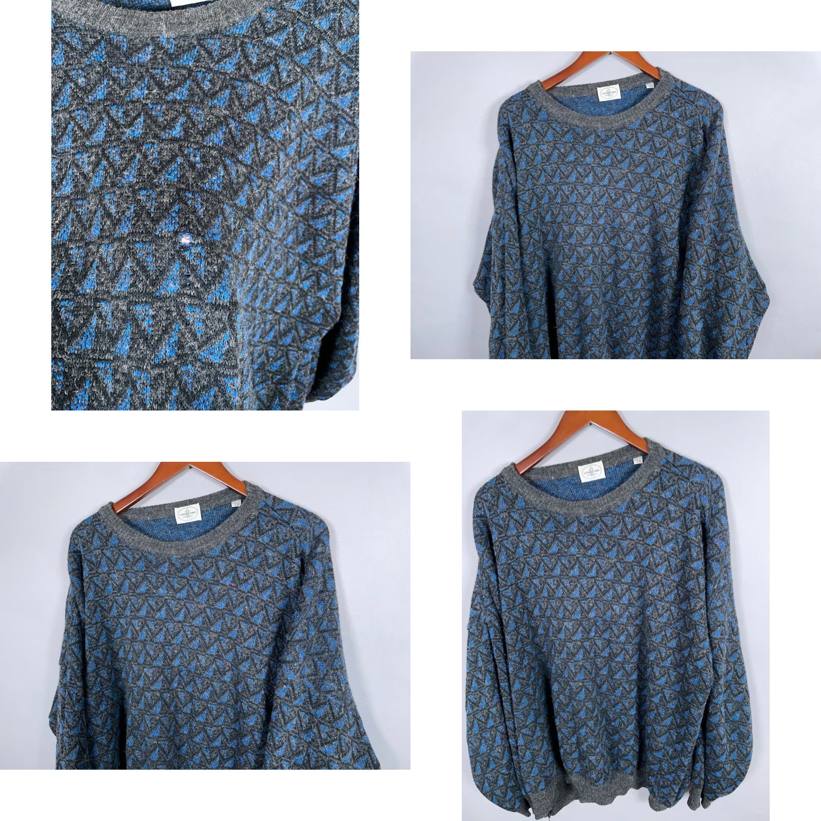 Vintage VINTAGE Linea Uomo Sweater Men Big 2X Blue Gray Geometric Wool Knit Italy Made Crew Neck Long Sleeve Pullover Casual 90s Dad Style Size US XXL / EU 58 / 5 - 8 Thumbnail