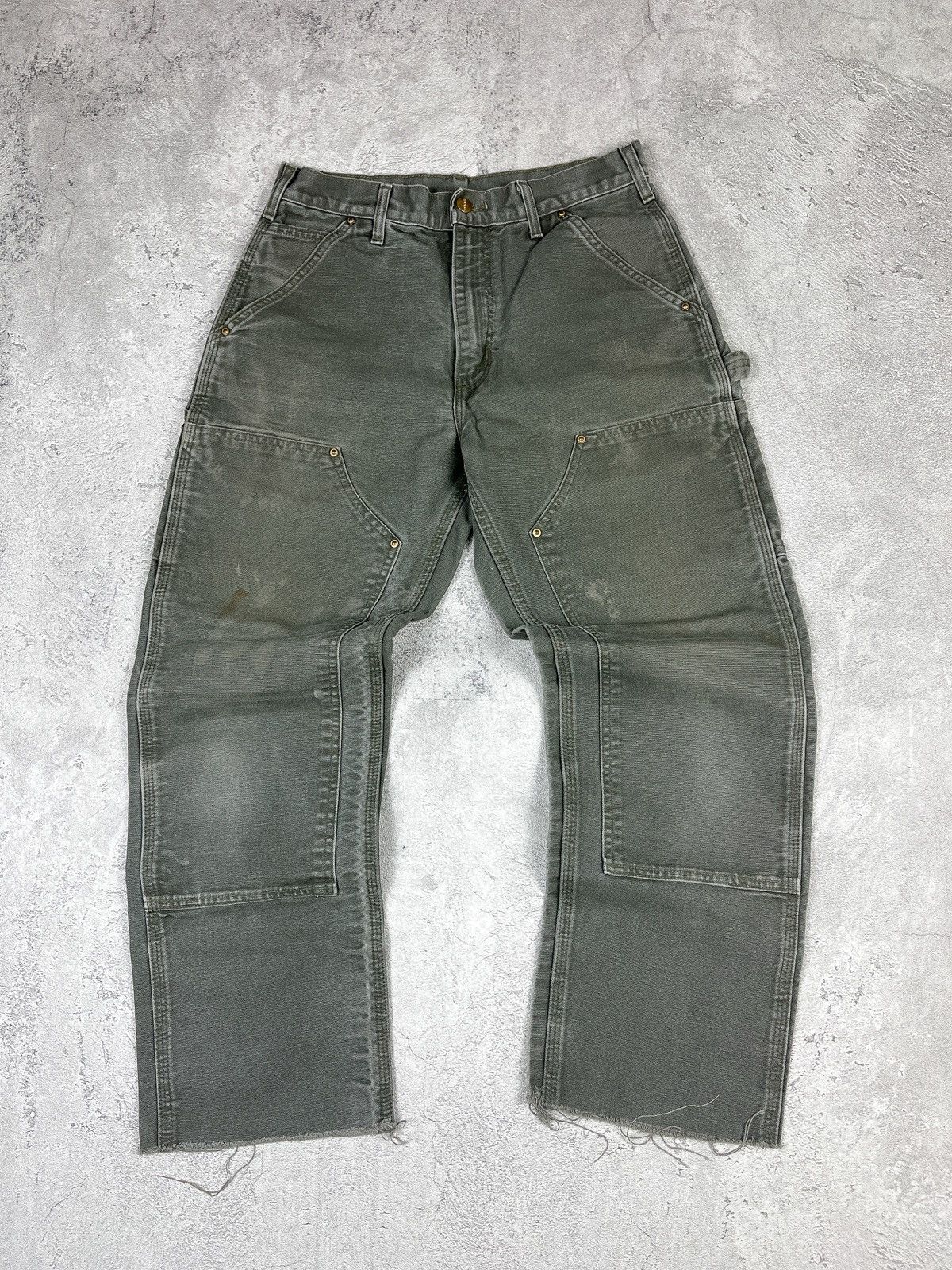 Trashed Vintage Carhartt double knee mos green carpenter B01