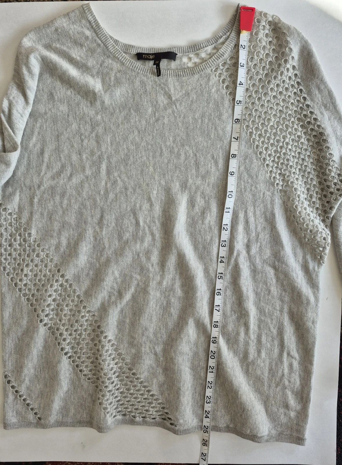 Maje Sweater Pointelle Soft Wool Blend Long Slv Crew Neck NWOT Size ONE SIZE - 9 Thumbnail