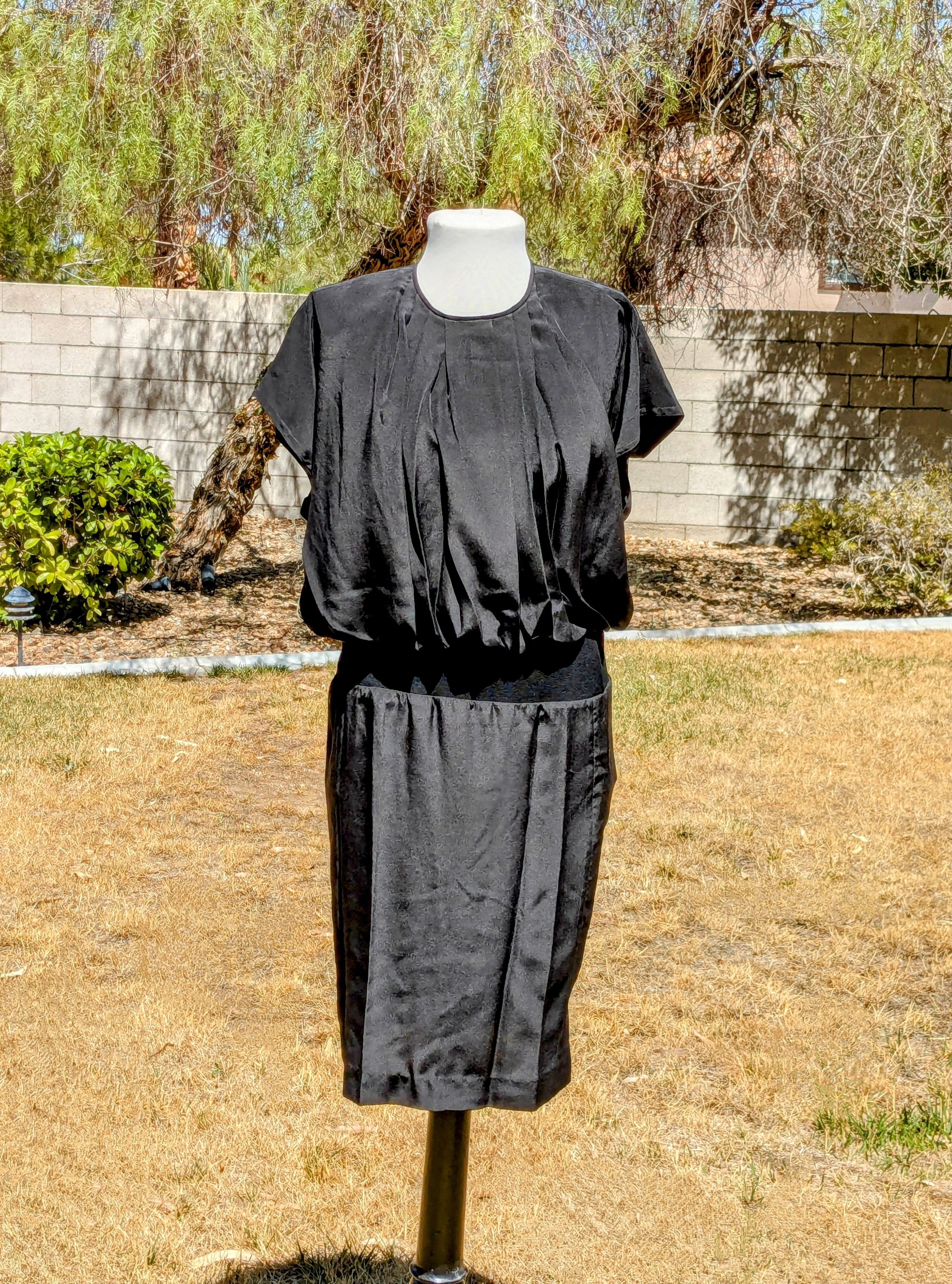 Designer Axiom 1980s Vintage Silk Petite Stretch Waist Blouson Dress Size M / US 6-8 / IT 42-44 - 1 Thumbnail