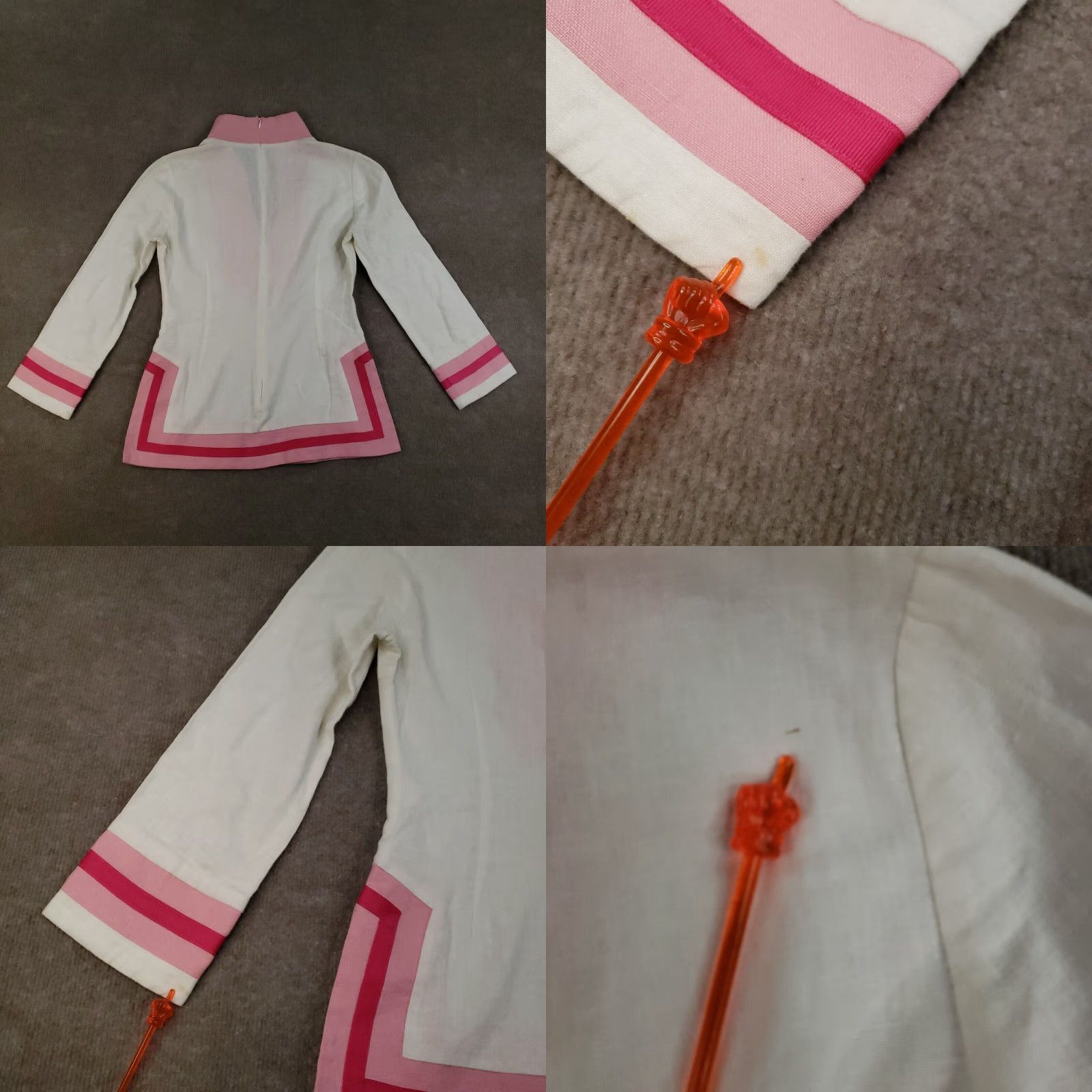 Alice + Olivia Alice + Olivia Shirt Womens Small White Pink V-Neck Linen Pullover Long Sleeve Size S / US 4 / IT 40 - 8 Thumbnail