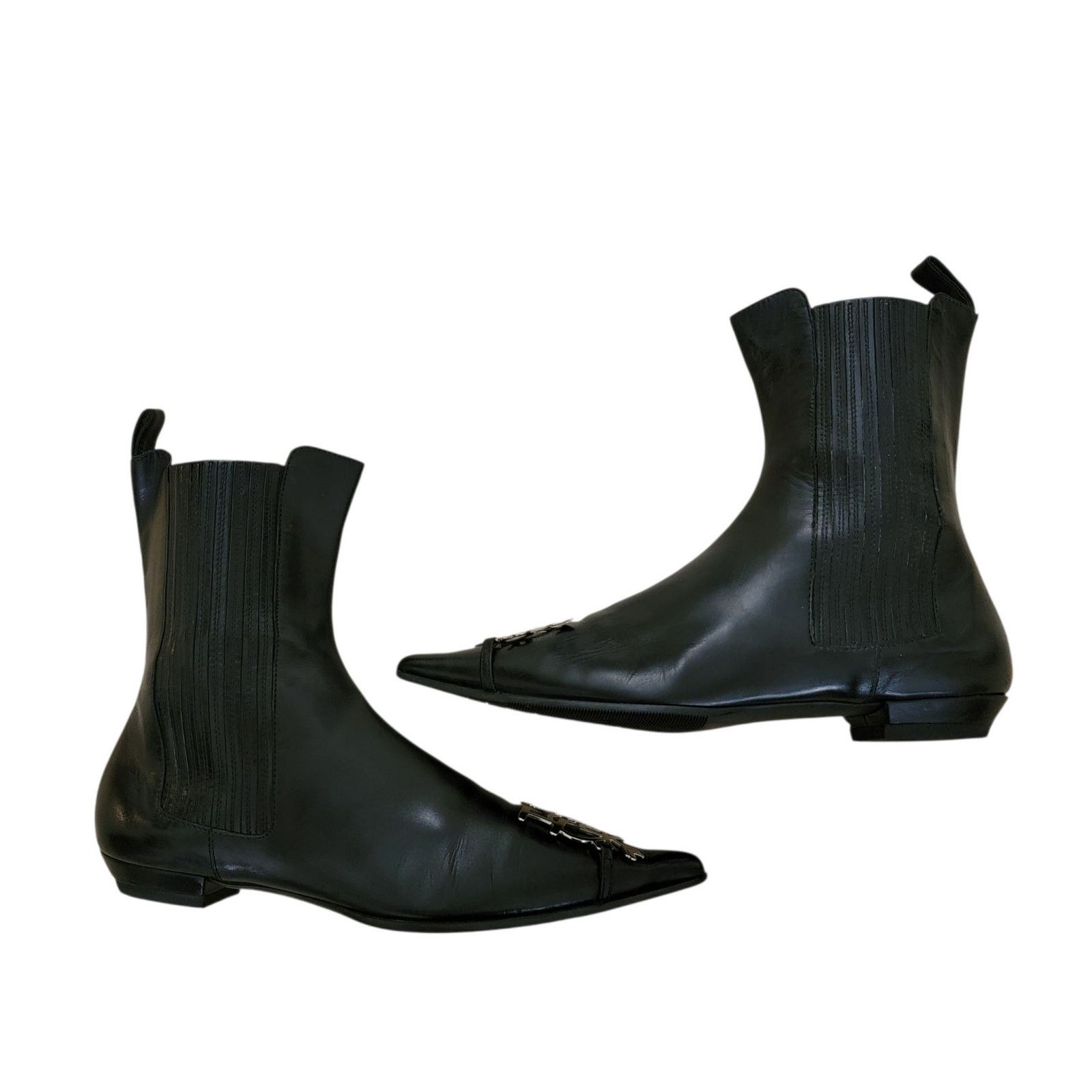 Vintage Dior Galliano Black Leather Metal Toe Boots 36