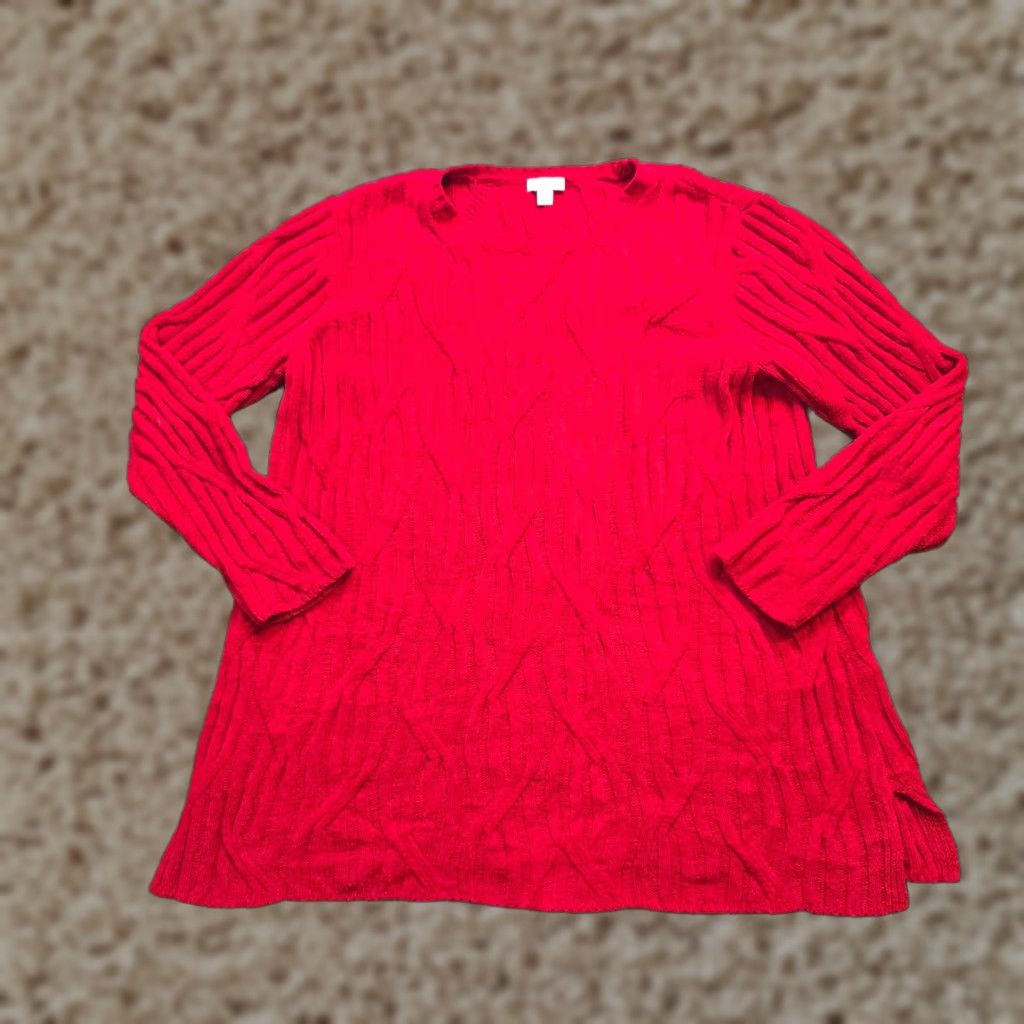 J. Jill J Jill Sweater Womens Large Tall Red Chenille Cable Knit Long Sleeve Casual Pullover Size L / US 10 / IT 46 - 1 Thumbnail