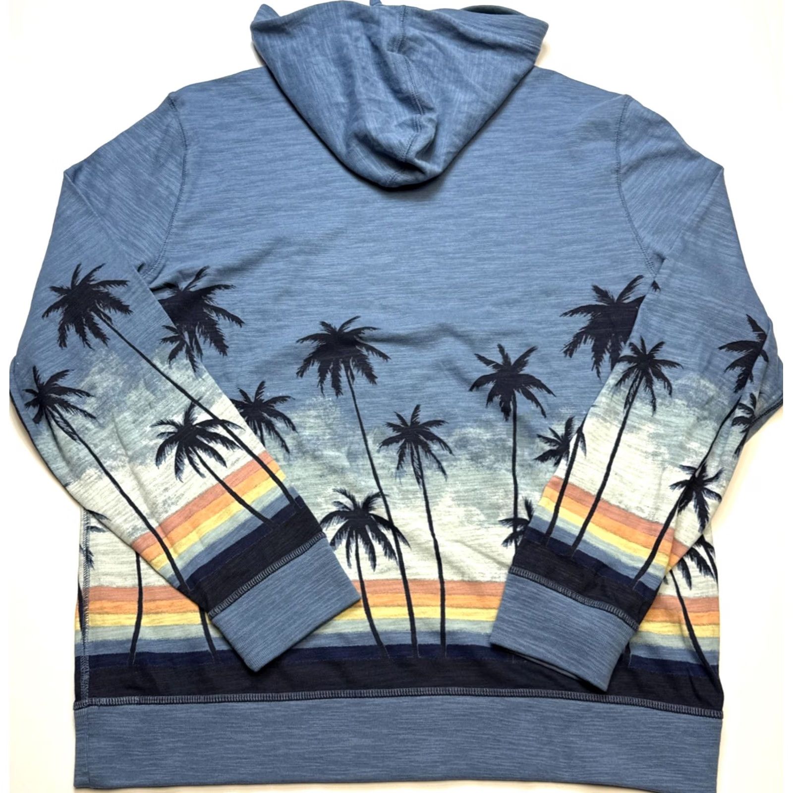 Faherty VINTAGE Faherty Sunwashed Slub Hoodie Mens 2XL Palm Tree Ombré Long Sleeve Pullover Navy Blue Coral Yellow Ombré Logo Beach Hooded Mens Size US XXL / EU 58 / 5 - 3 Thumbnail