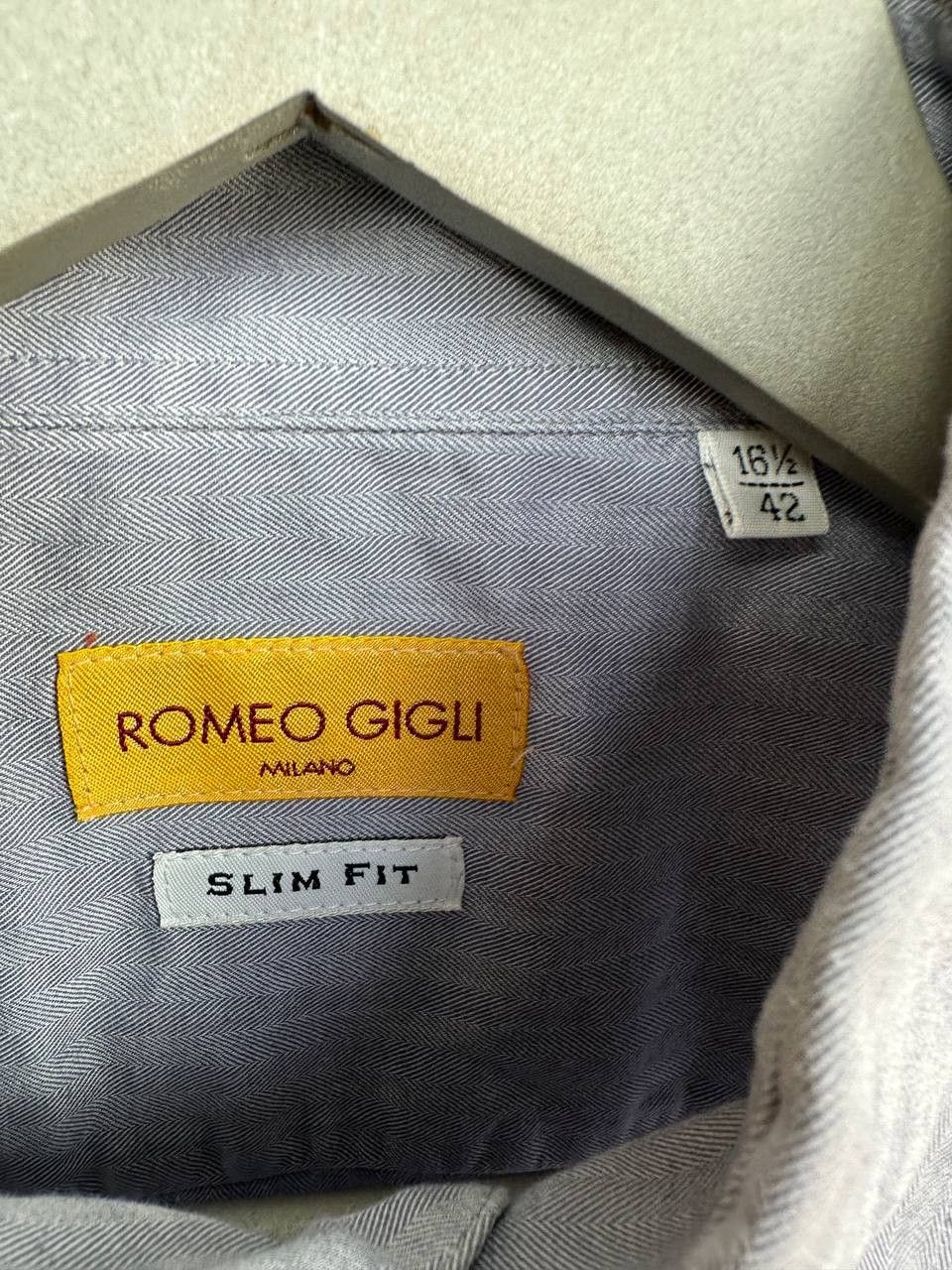 Romeo Gigli Romeo Gigli Milano Slim Fit Button-Up Shirt Light Gray/Blue Size US XL / EU 56 / 4 - 10 Thumbnail
